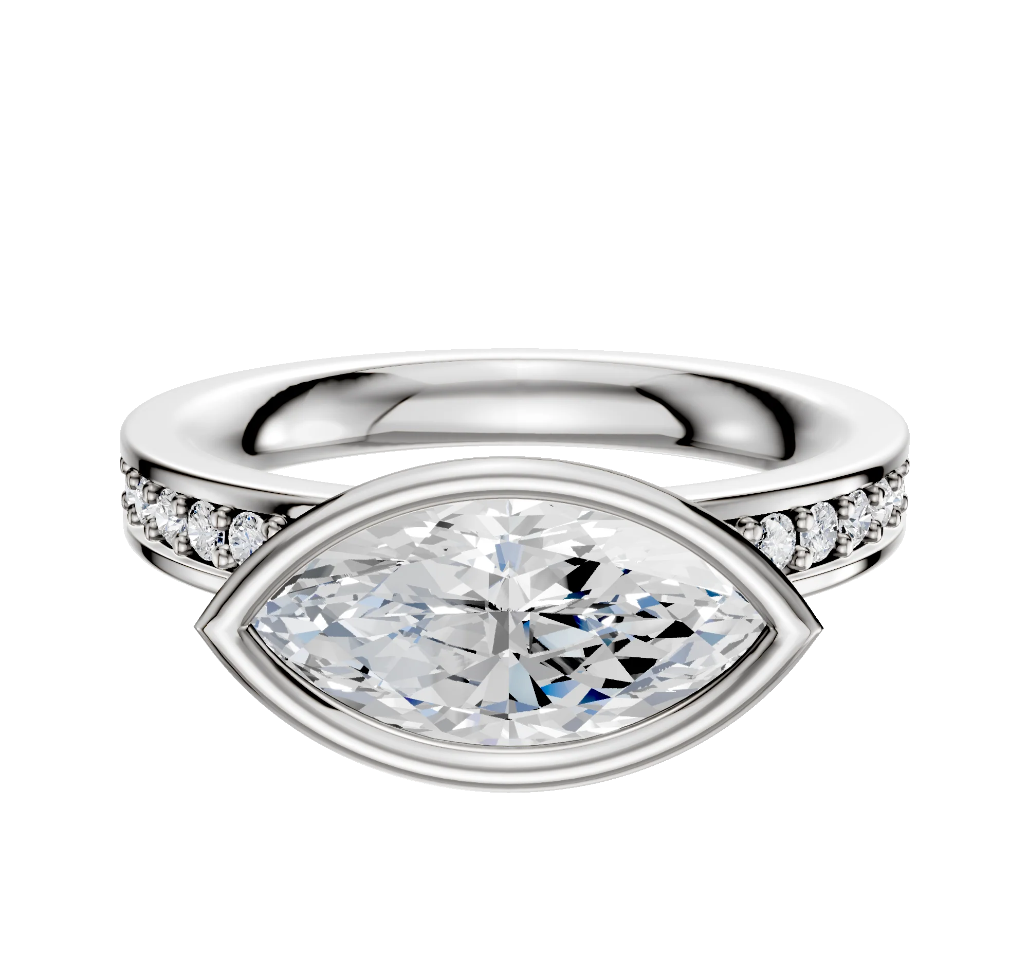14K Two Tone Bezel Full Bezel East/West Classic Flat 1-Row-Pave 2.5mm Engagement Ring
