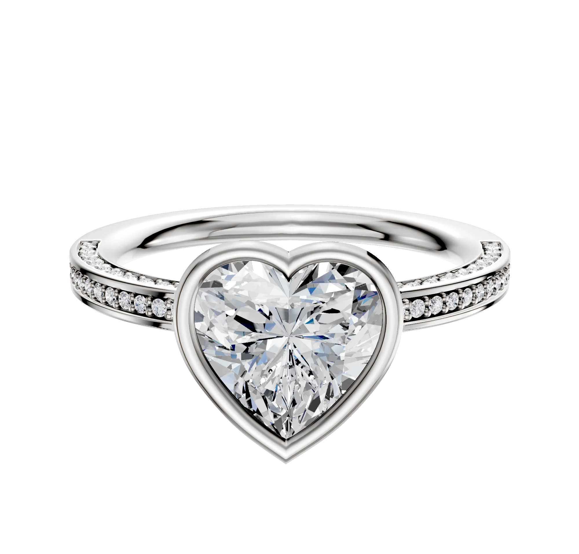 14K Two Tone Bezel Full Bezel East/West Classic Flat 3-Row-Pave 2.0mm Engagement Ring