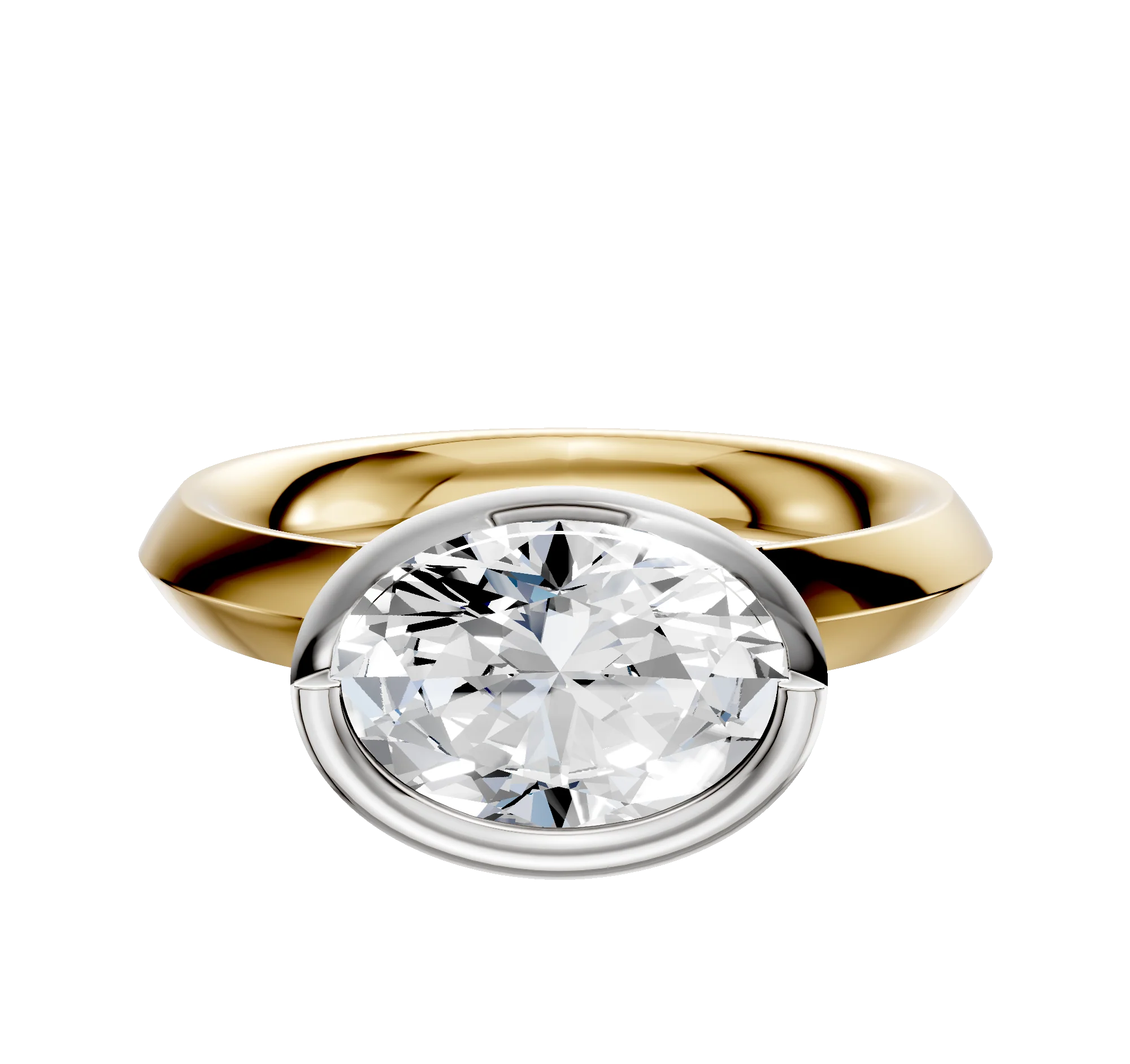 14K Two Tone Bezel Full Bezel East/West Classic Knife Edge 3.0mm Engagement Ring