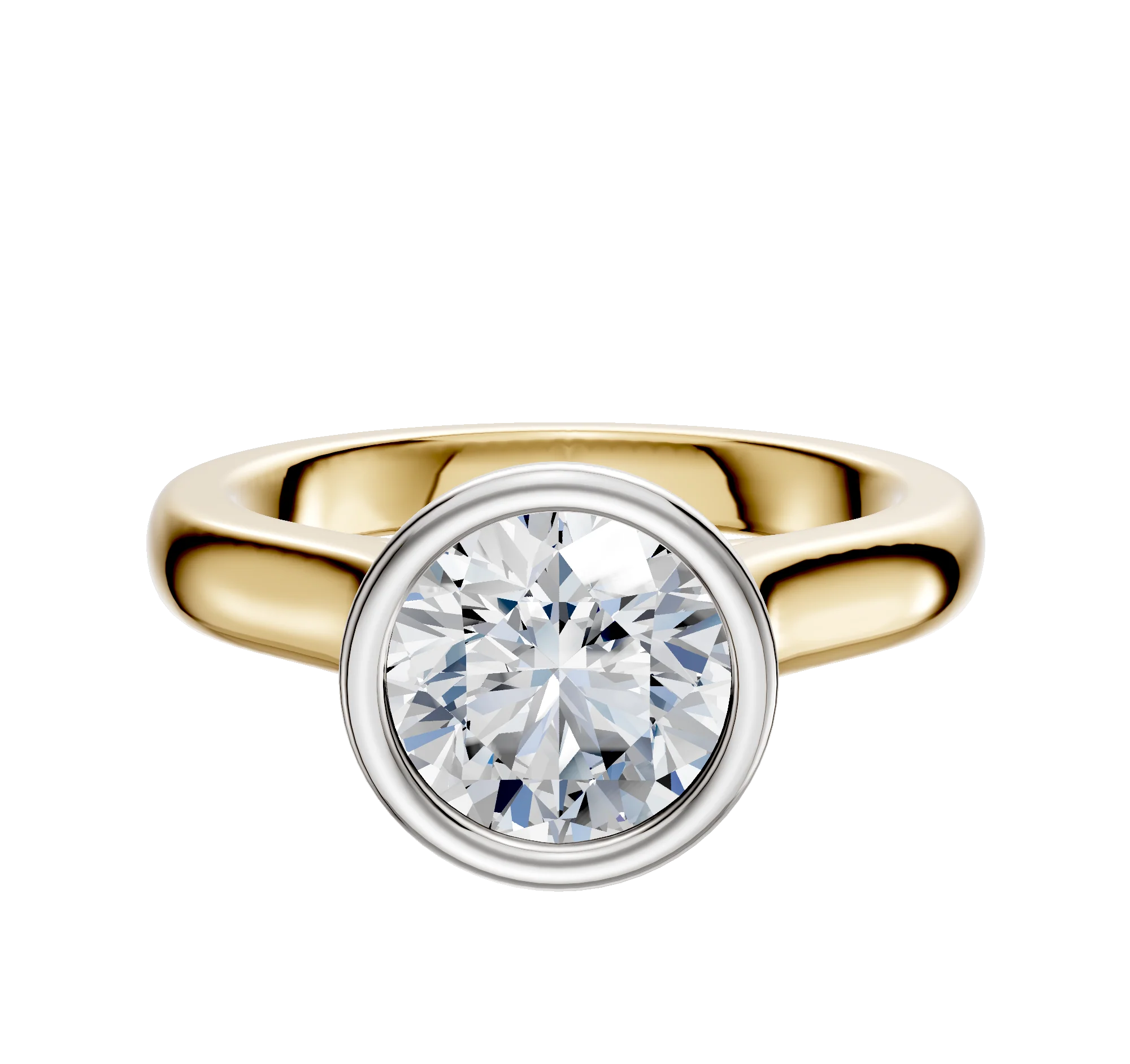 14K Two Tone Bezel Full Bezel North/South Cathedral Dome 3.0mm Engagement Ring