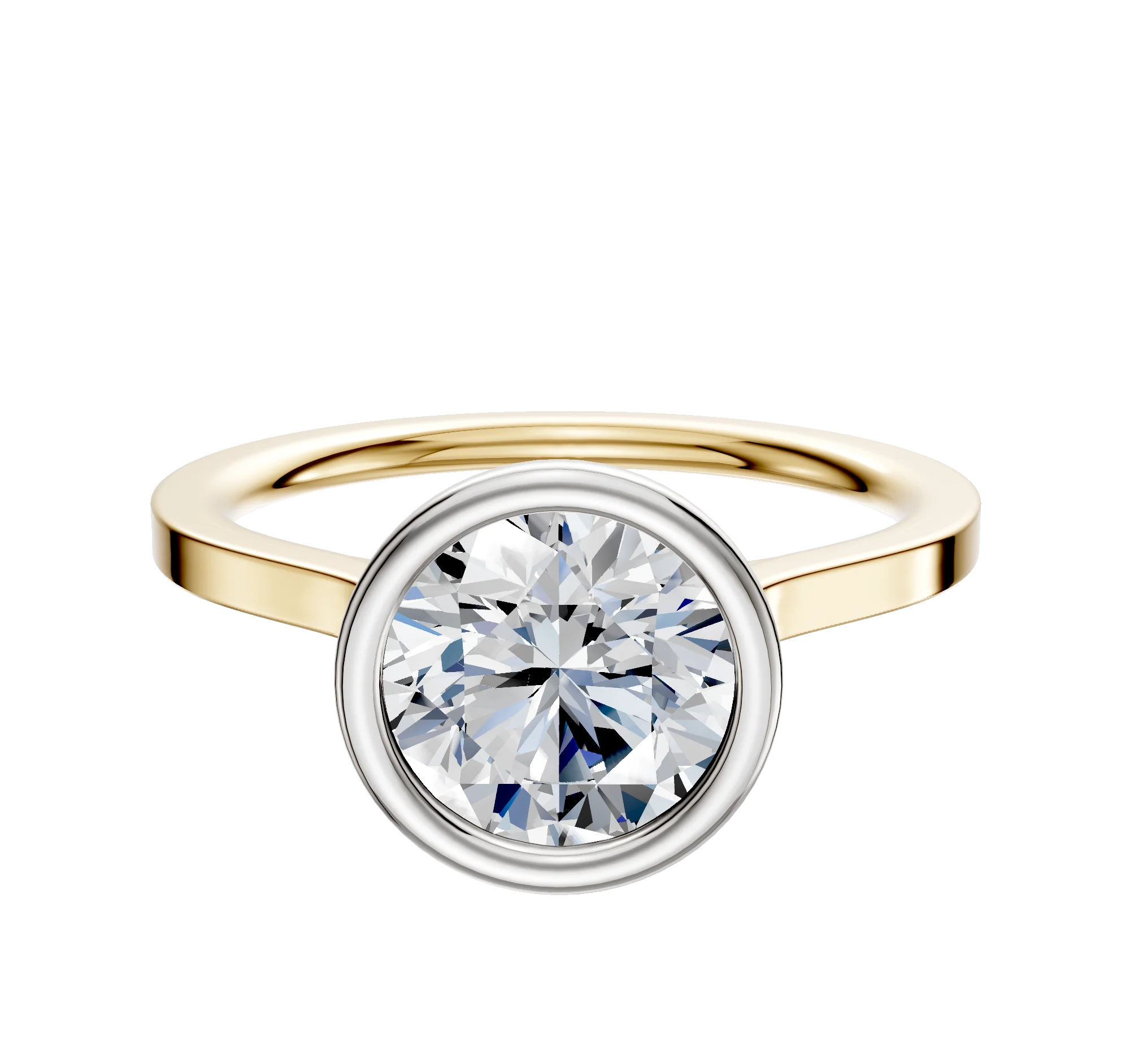 14K Two Tone Bezel Full Bezel North/South Cathedral Flat 1.5mm Engagement Ring