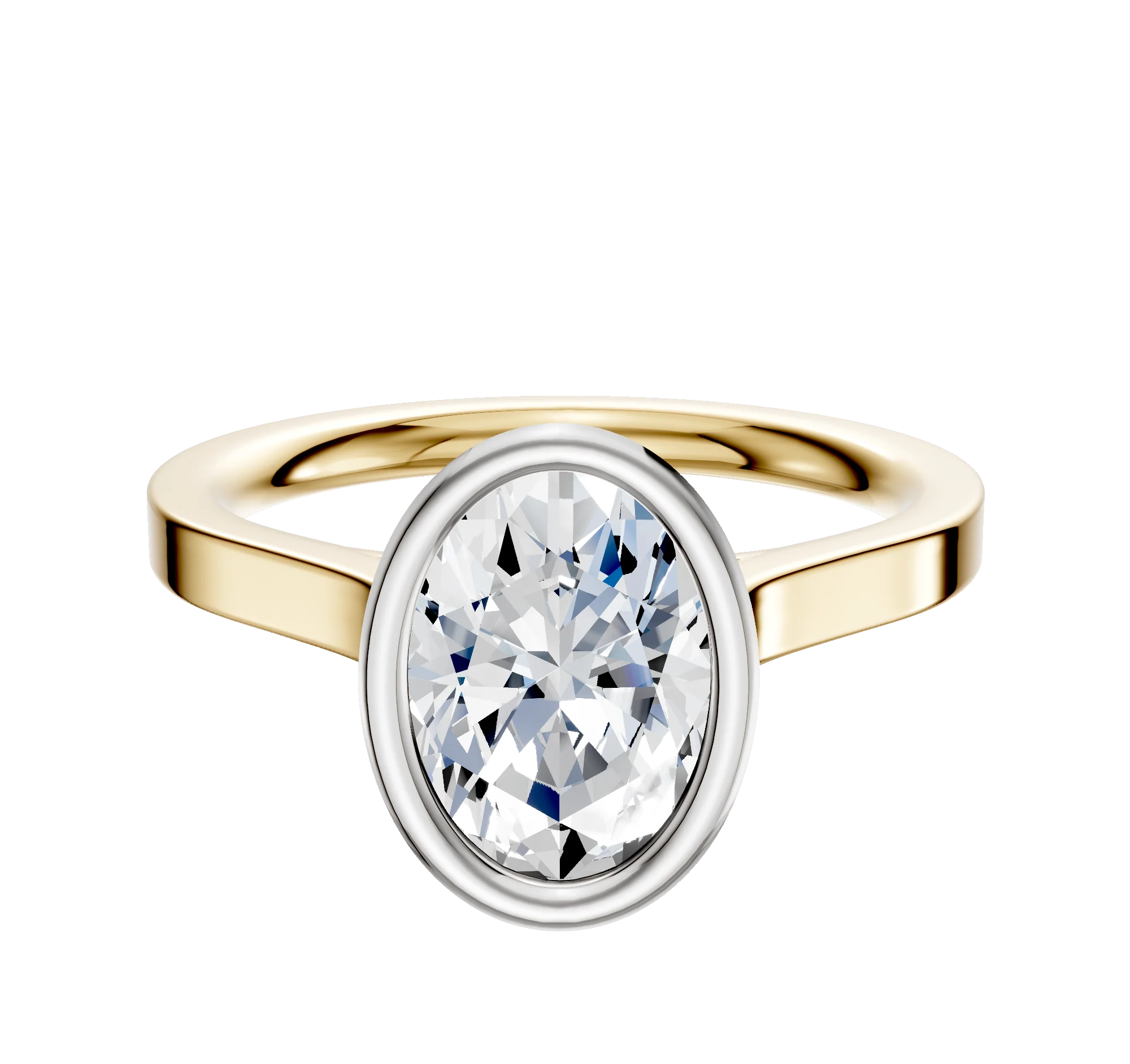 14K Two Tone Bezel Full Bezel North/South Cathedral Flat 2.0mm Engagement Ring