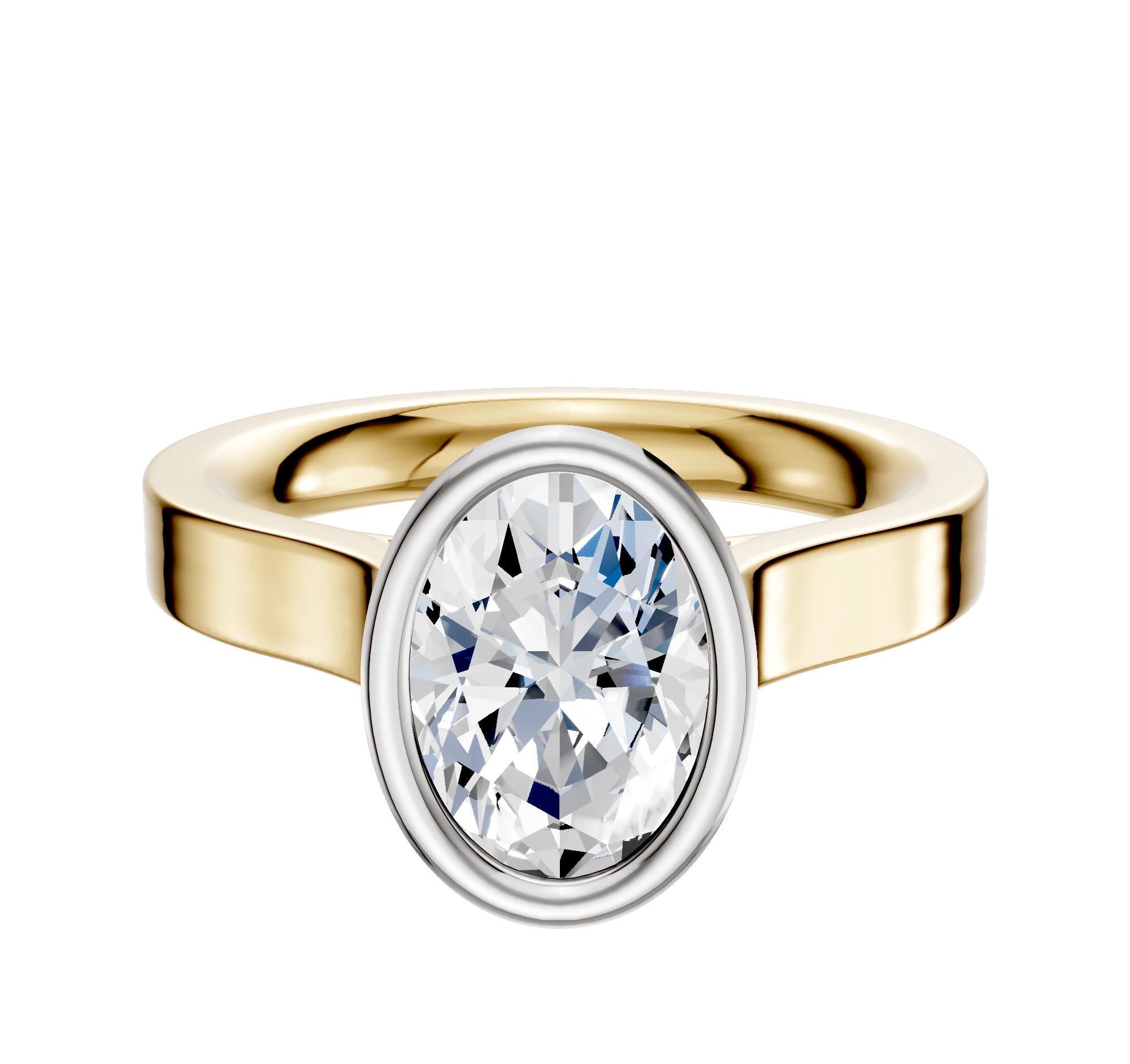 14K Two Tone Bezel Full Bezel North/South Cathedral Flat 3.0mm Engagement Ring