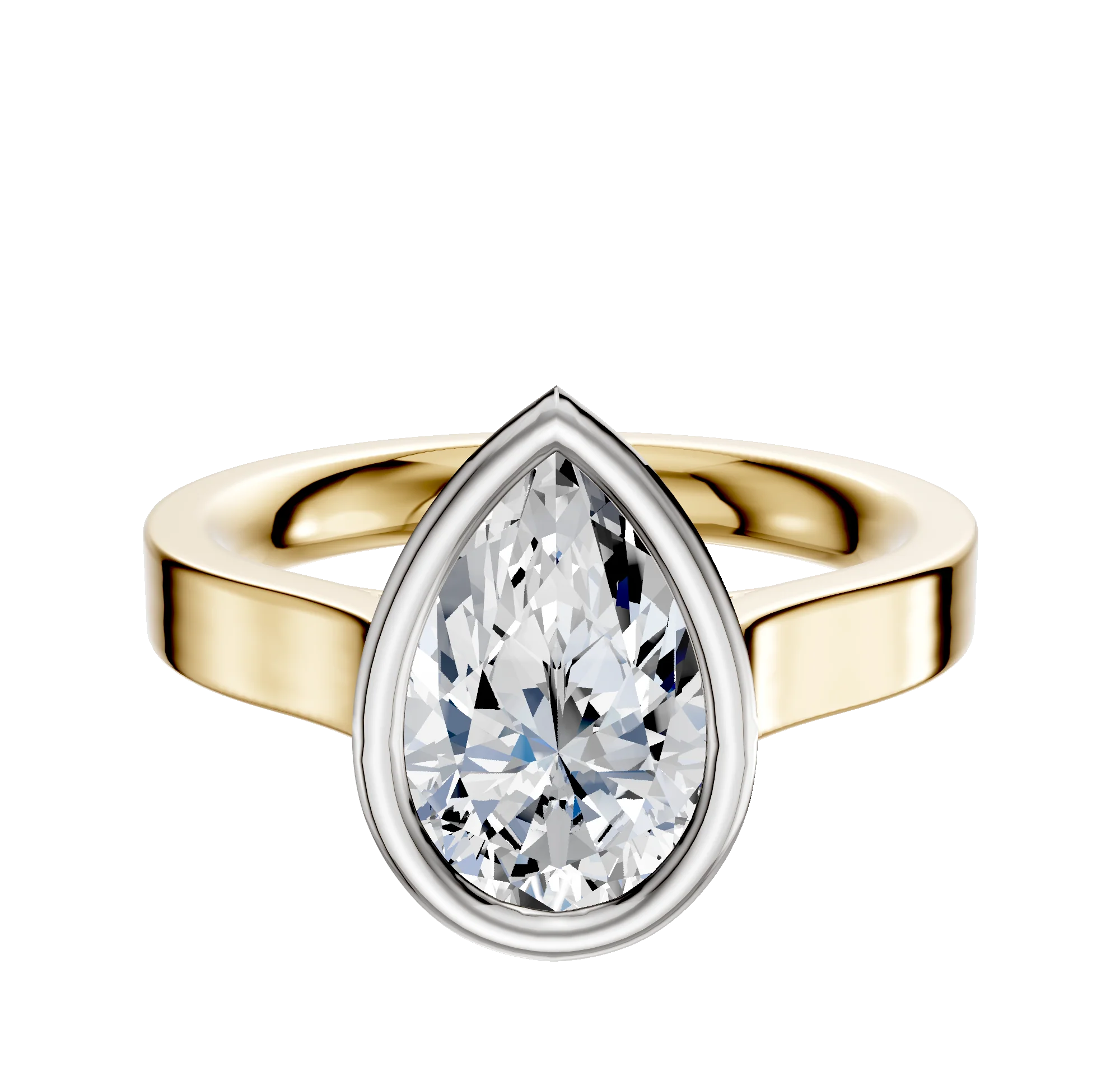 14K Two Tone Bezel Full Bezel North/South Cathedral Flat 3.0mm Engagement Ring