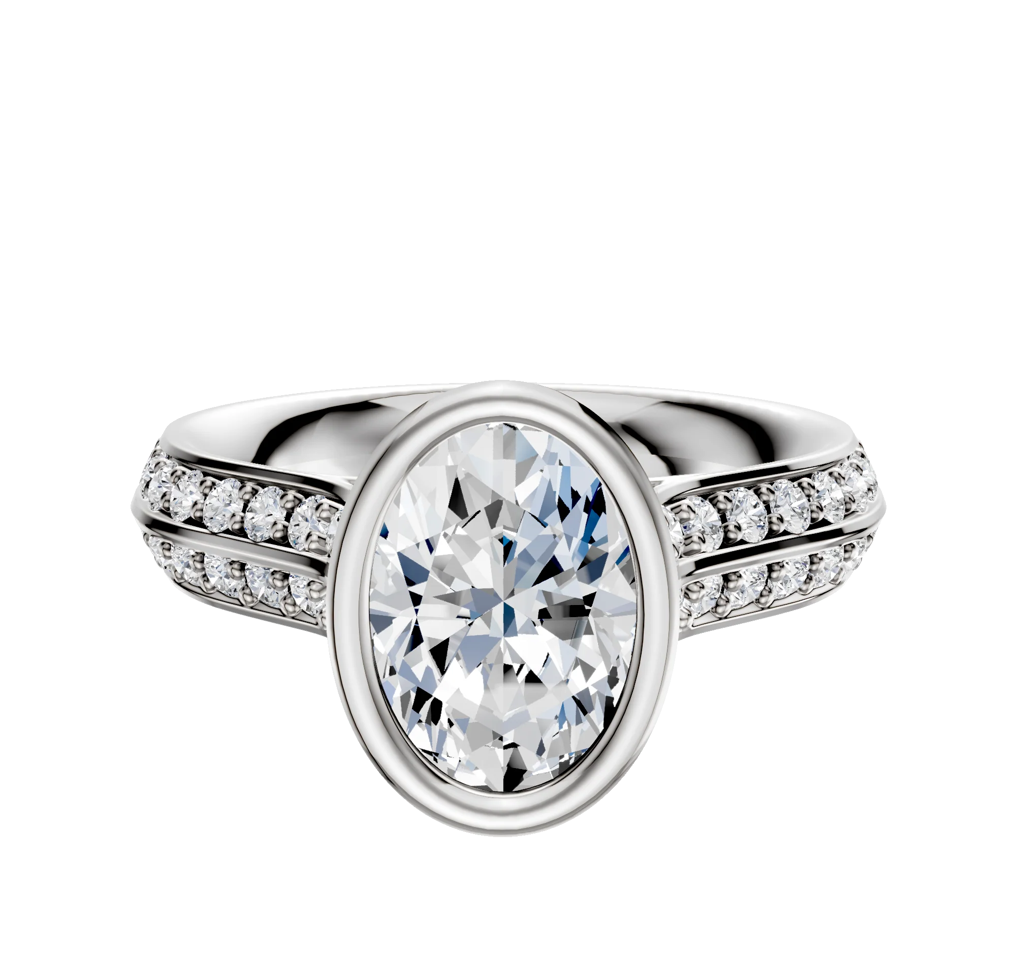14K Two Tone Bezel Full Bezel North/South Cathedral Knife Edge 1-Row-Pave 2.5mm Engagement Ring
