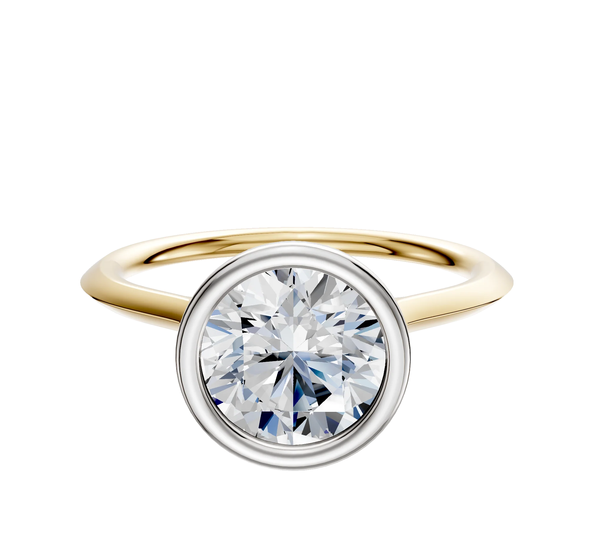 14K Two Tone Bezel Full Bezel North/South Cathedral Knife Edge 1.5mm Engagement Ring