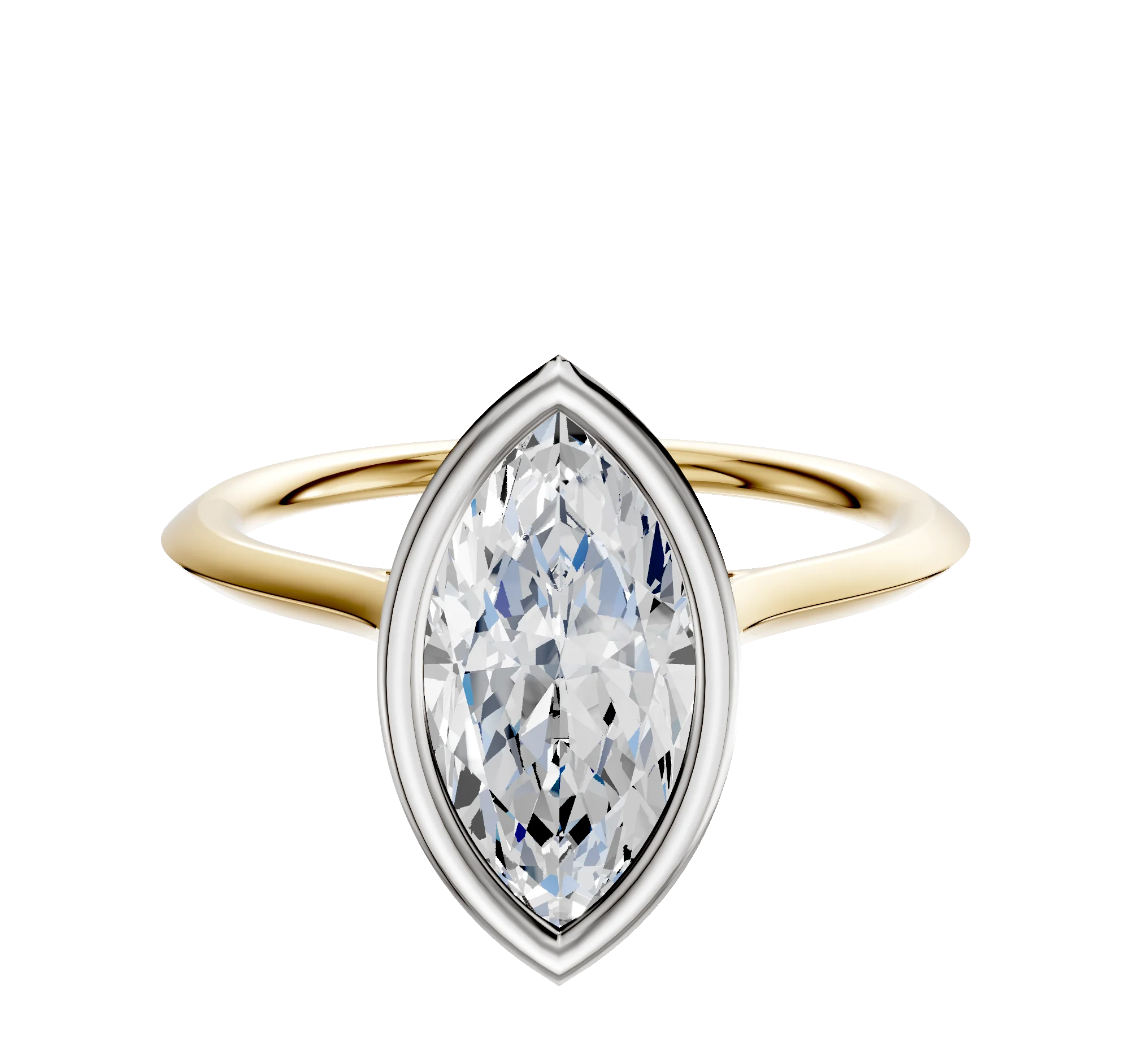 14K Two Tone Bezel Full Bezel North/South Cathedral Knife Edge 1.5mm Engagement Ring