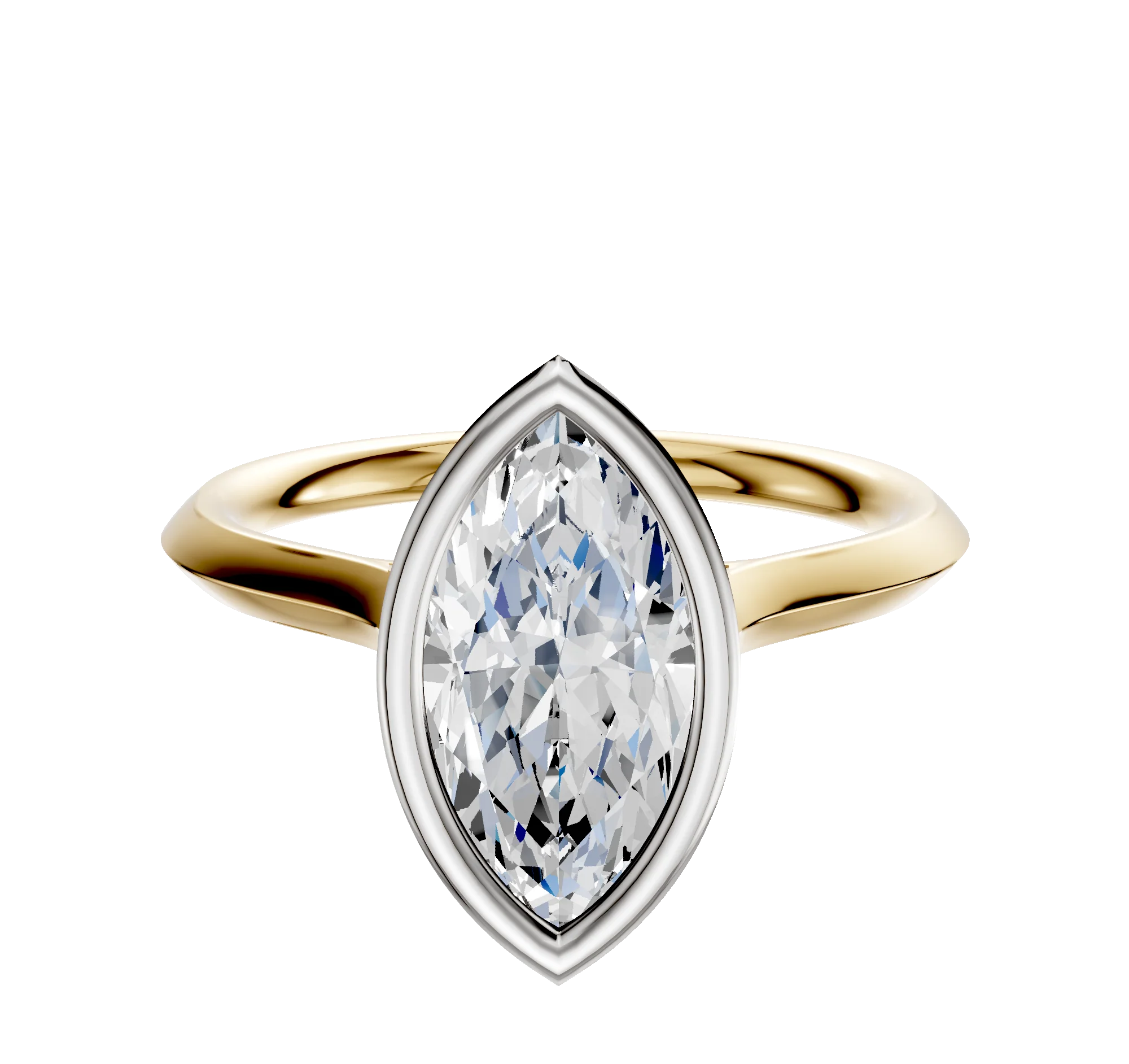 14K Two Tone Bezel Full Bezel North/South Cathedral Knife Edge 2.0mm Engagement Ring