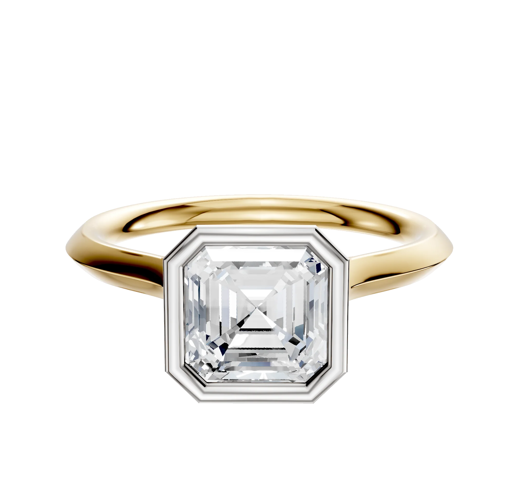 14K Two Tone Bezel Full Bezel North/South Cathedral Knife Edge 2.0mm Engagement Ring