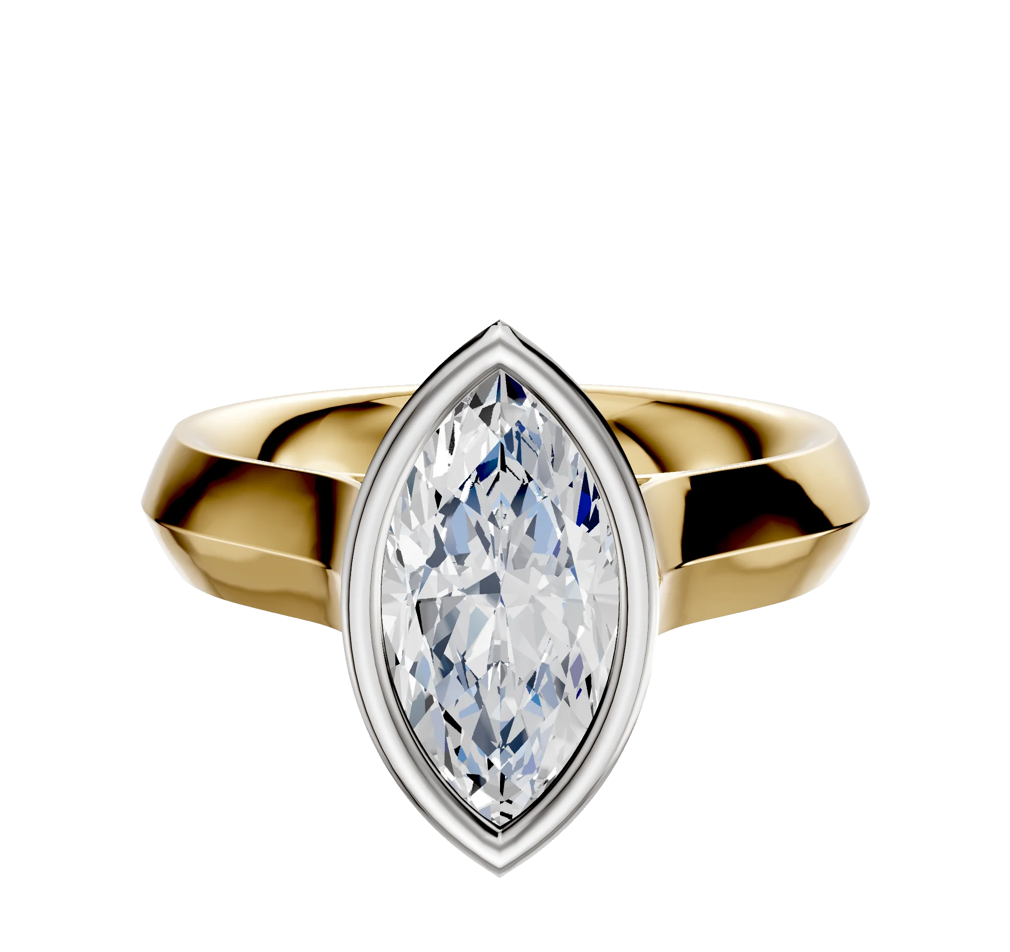 14K Two Tone Bezel Full Bezel North/South Cathedral Knife Edge 4.0mm Engagement Ring