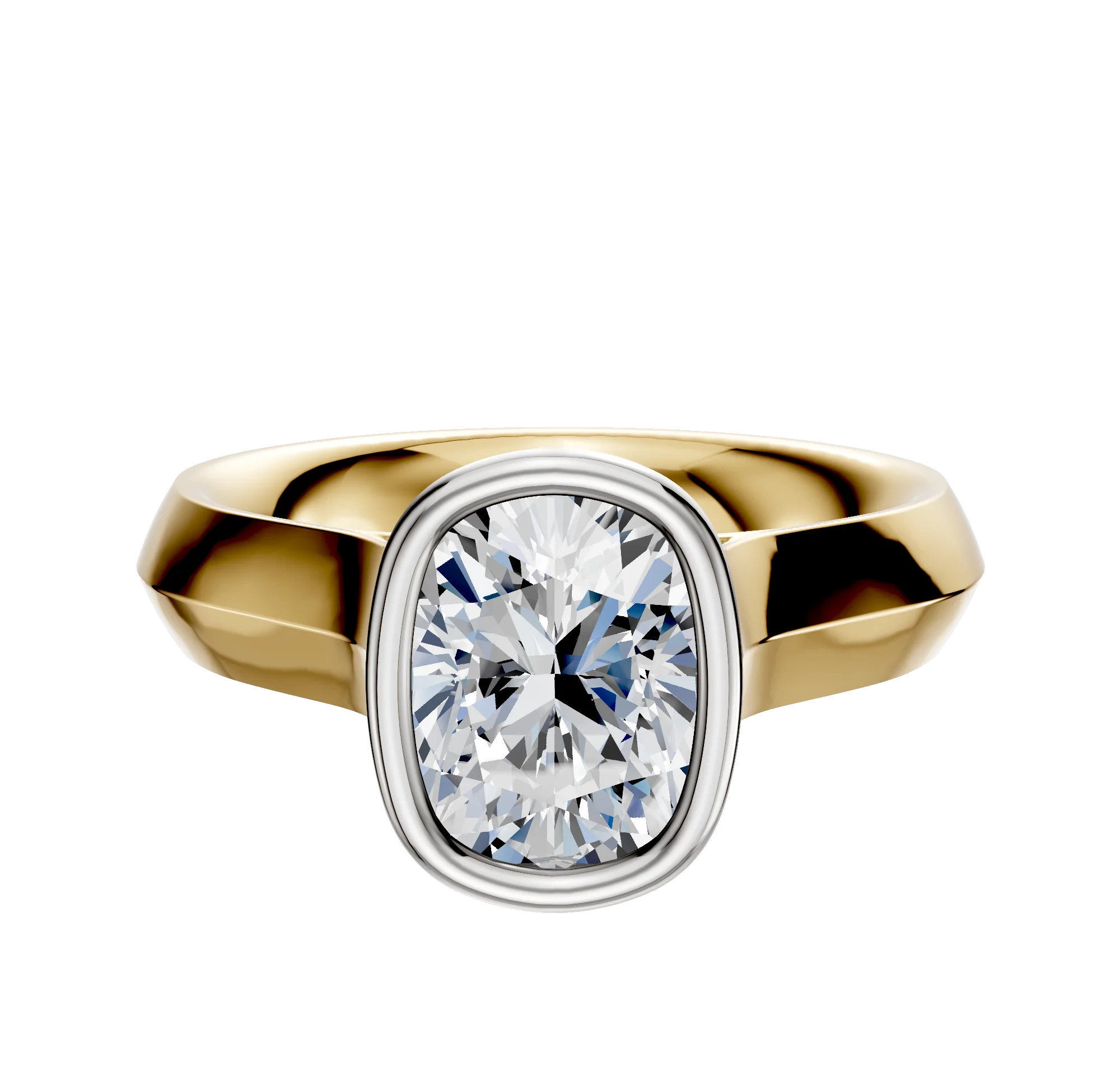 14K Two Tone Bezel Full Bezel North/South Cathedral Knife Edge 4.0mm Engagement Ring