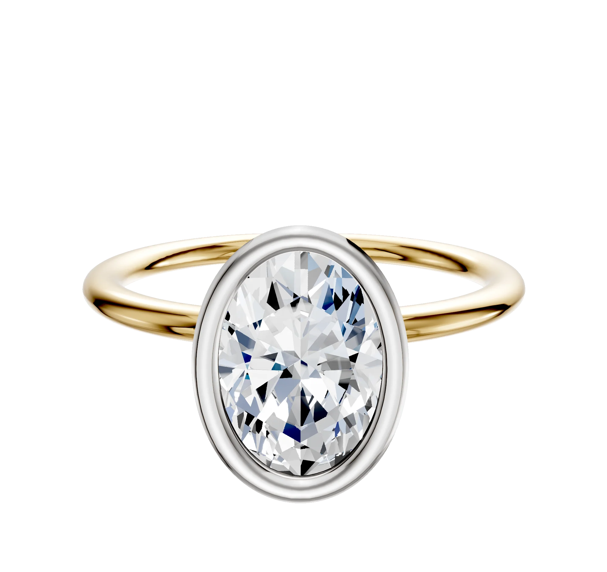 14K Two Tone Bezel Full Bezel North/South Classic Dome 1.5mm Engagement Ring