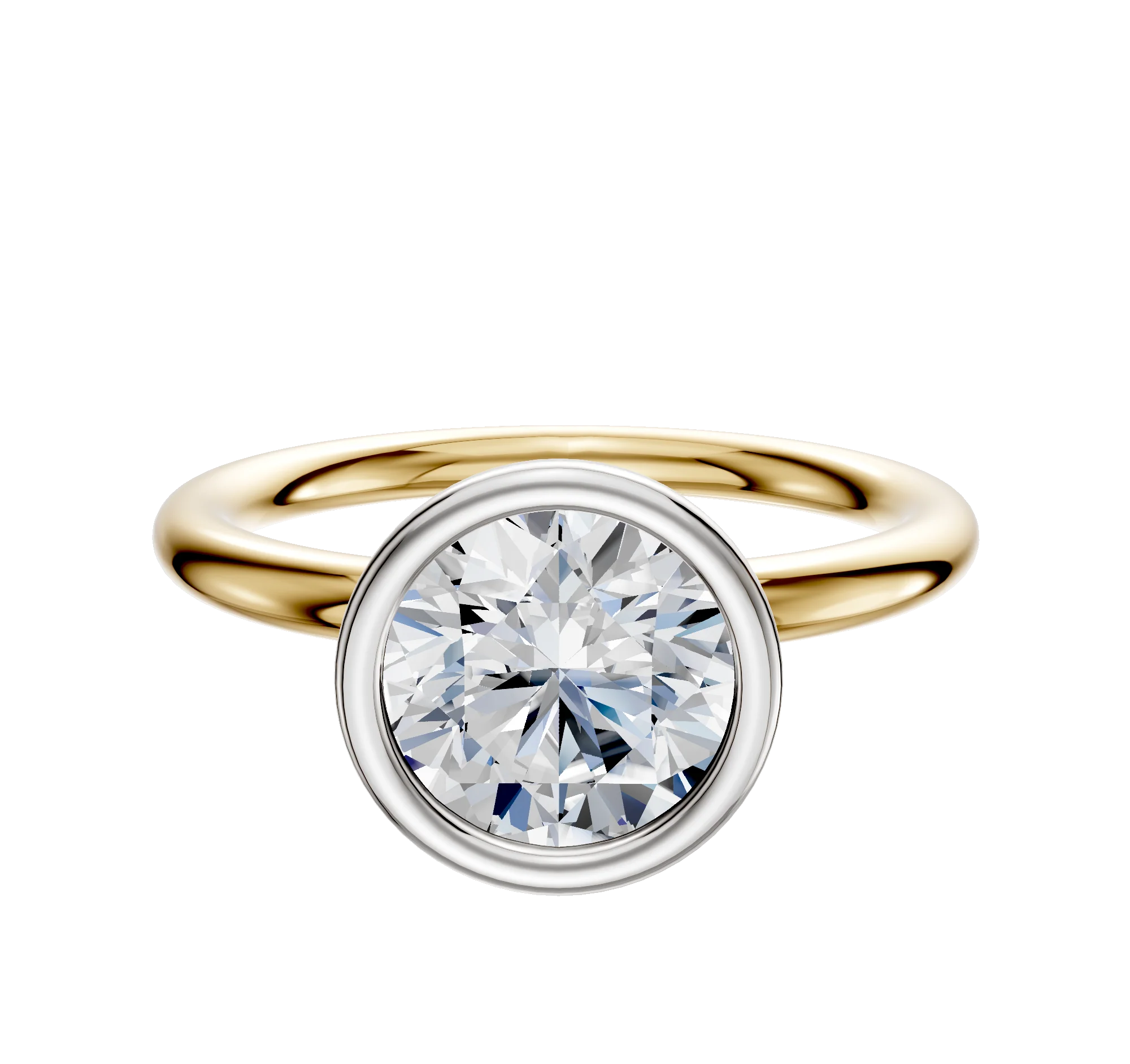 14K Two Tone Bezel Full Bezel North/South Classic Dome 2.0mm Engagement Ring