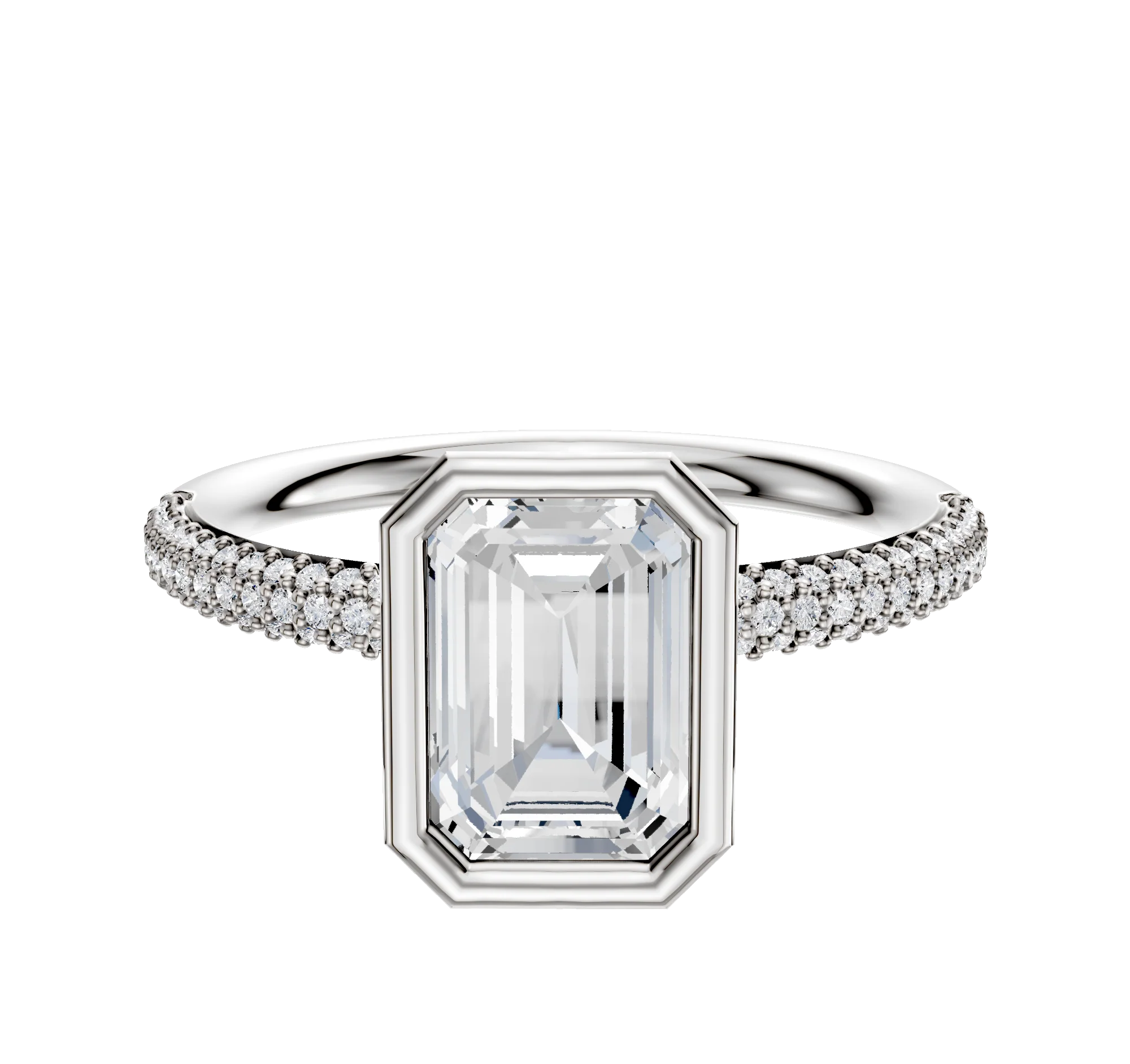 14K Two Tone Bezel Full Bezel North/South Classic Dome 3-Row-Pave 2.0mm Engagement Ring