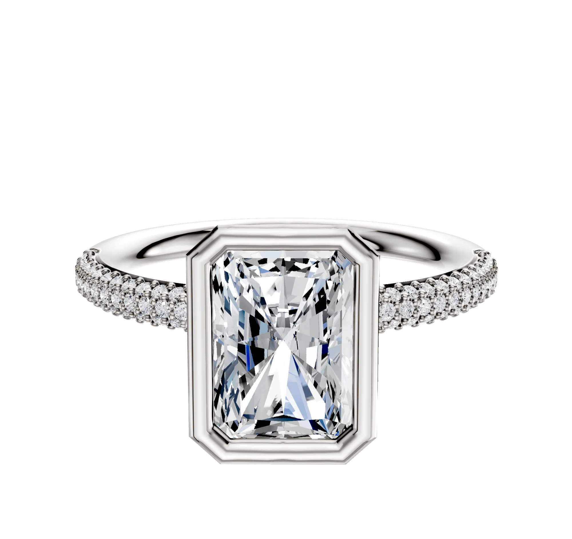 14K Two Tone Bezel Full Bezel North/South Classic Dome 3-Row-Pave 2.0mm Engagement Ring