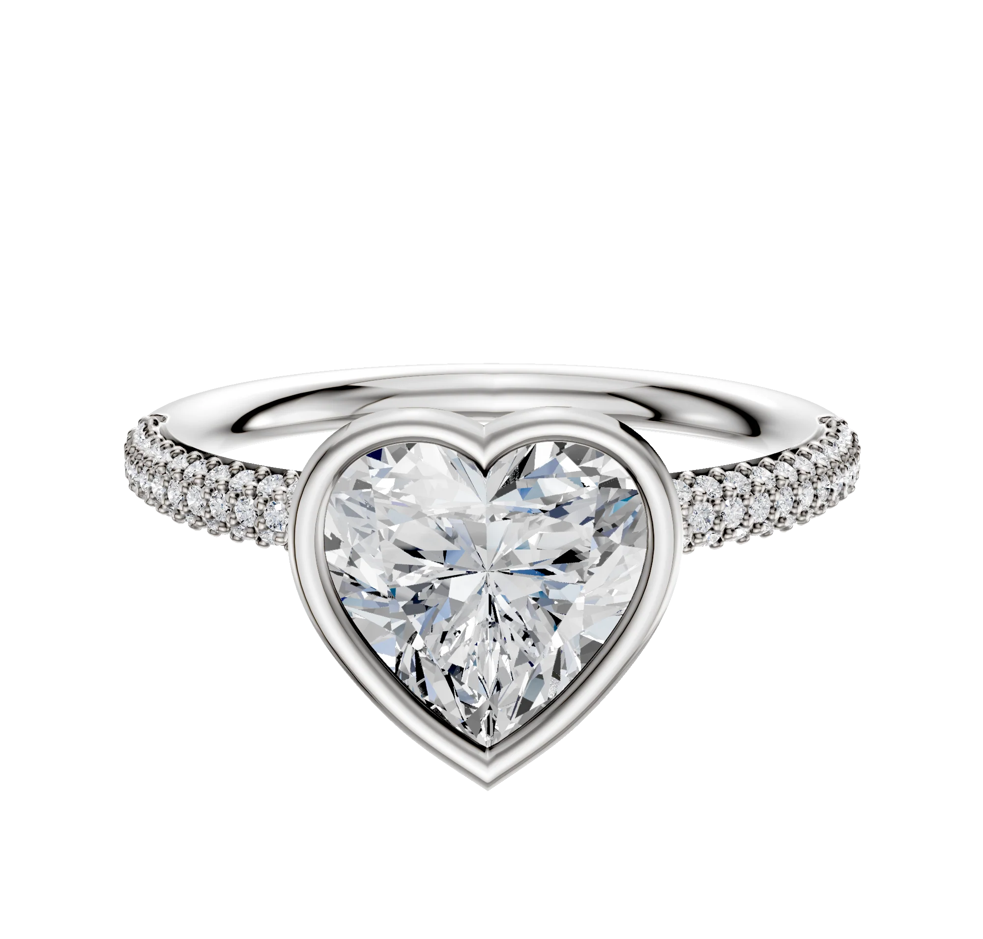 14K Two Tone Bezel Full Bezel North/South Classic Dome 3-Row-Pave 2.0mm Engagement Ring