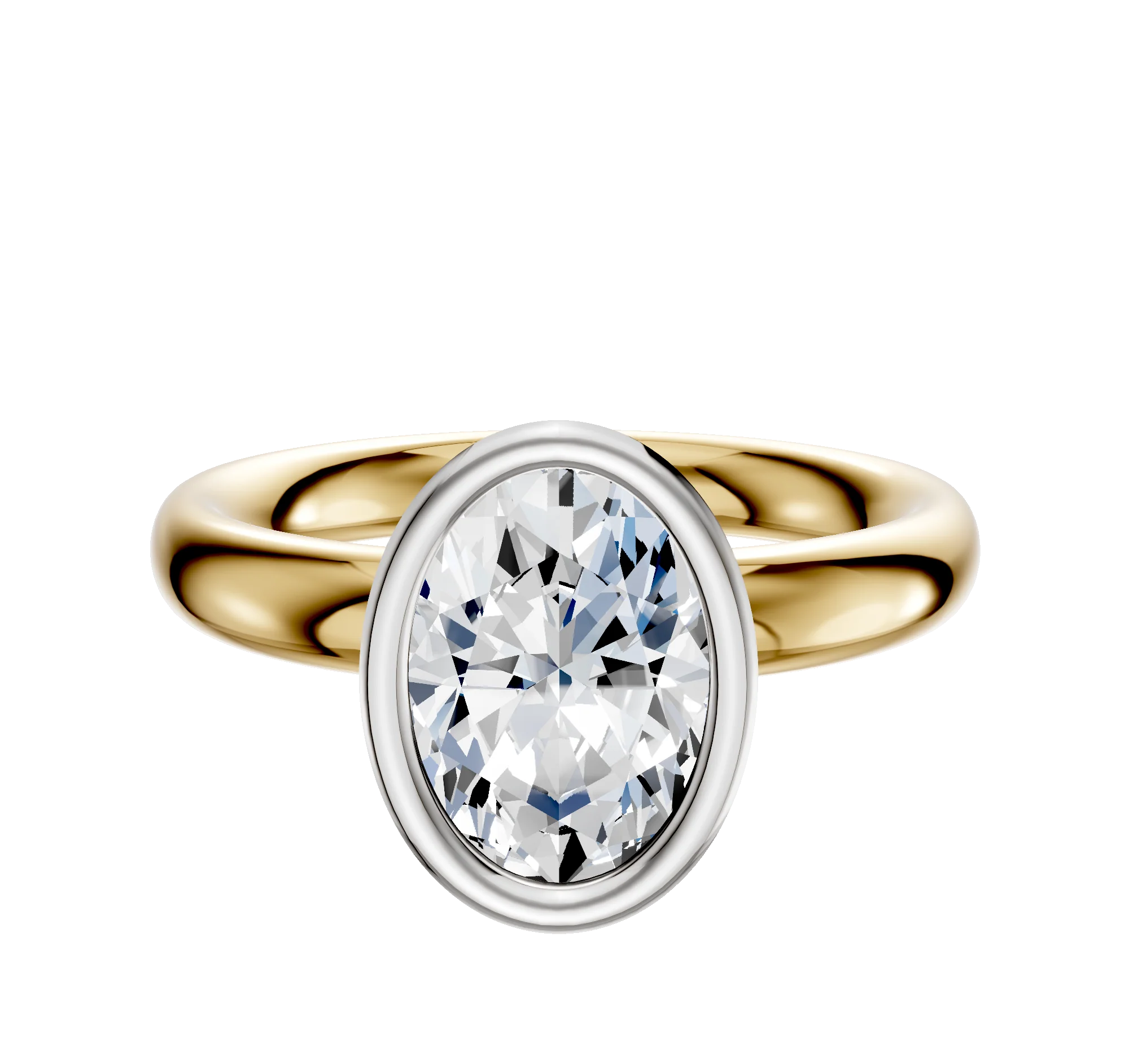 14K Two Tone Bezel Full Bezel North/South Classic Dome 3.0mm Engagement Ring