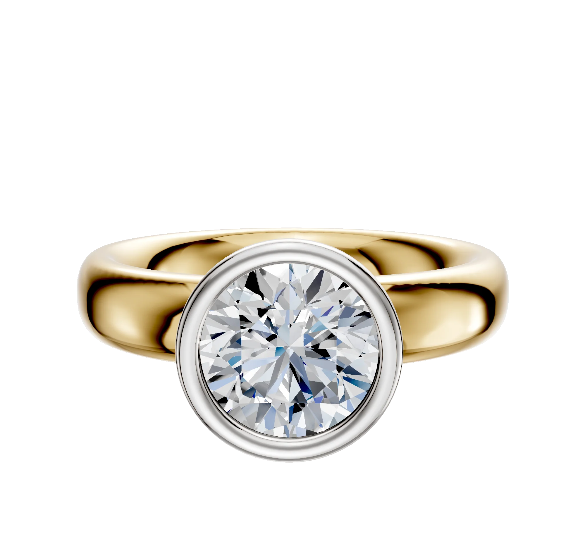 14K Two Tone Bezel Full Bezel North/South Classic Dome 4.0mm Engagement Ring