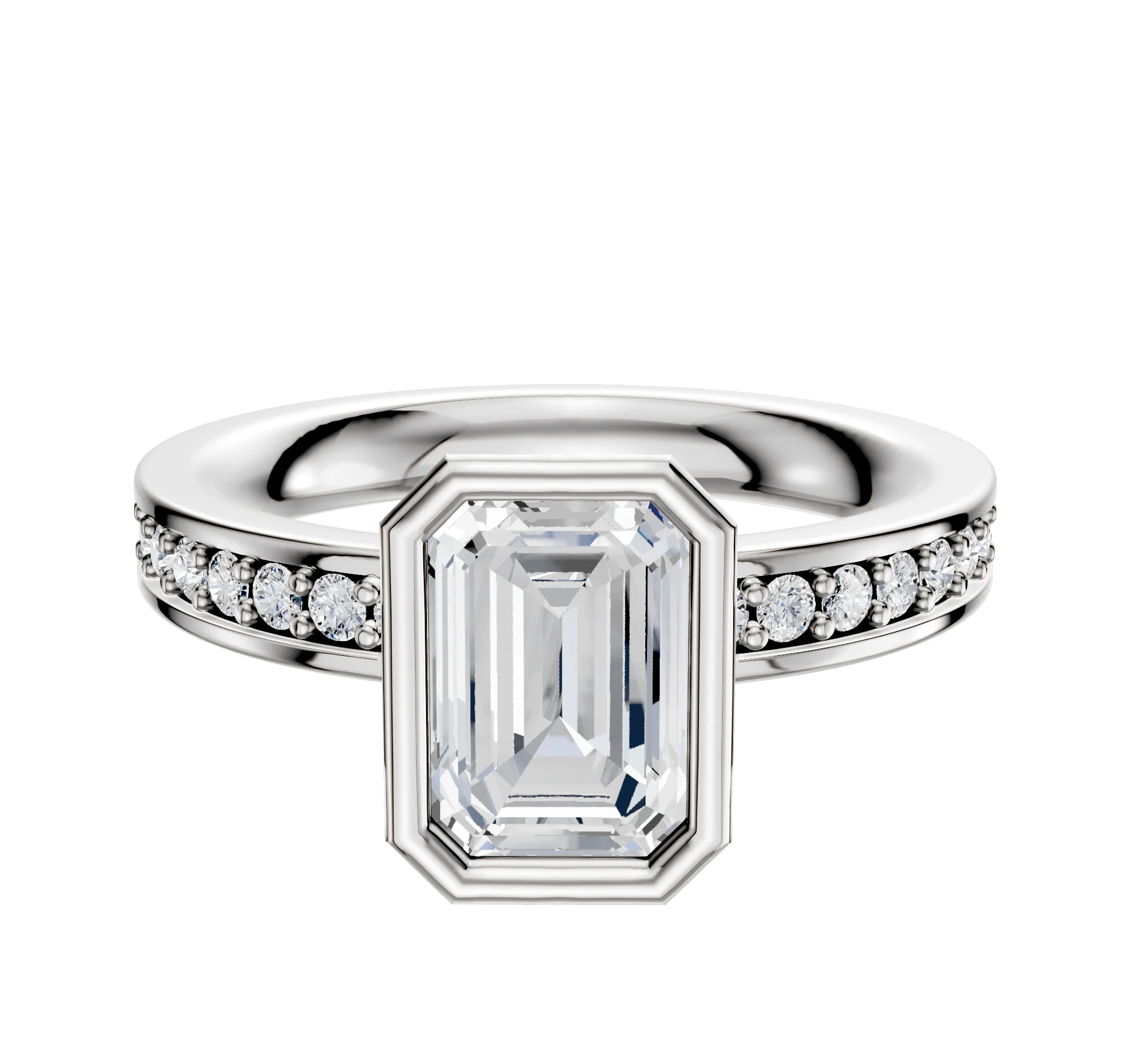 14K Two Tone Bezel Full Bezel North/South Classic Flat 1-Row-Pave 2.5mm Engagement Ring