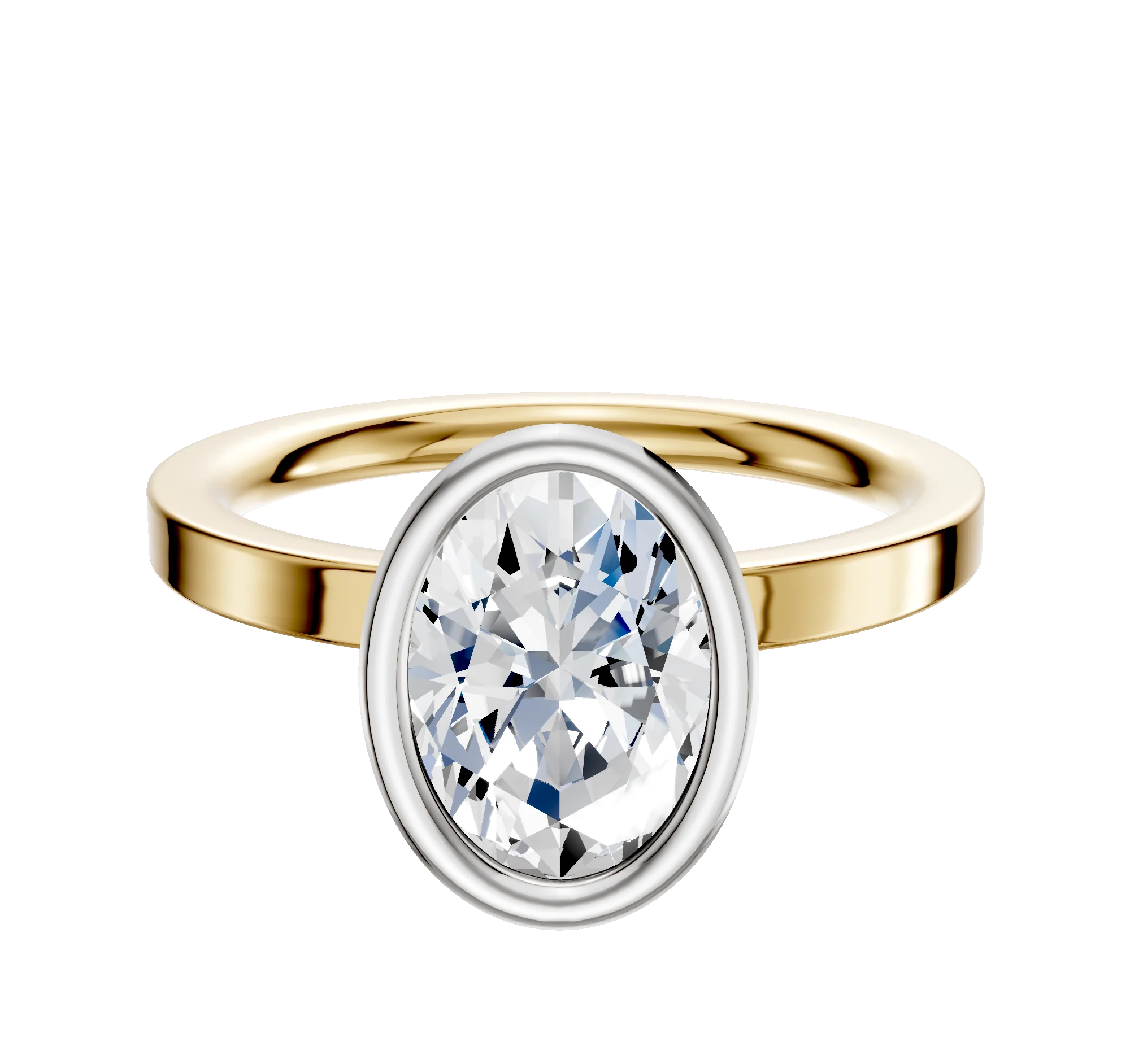 14K Two Tone Bezel Full Bezel North/South Classic Flat 2.0mm Engagement Ring