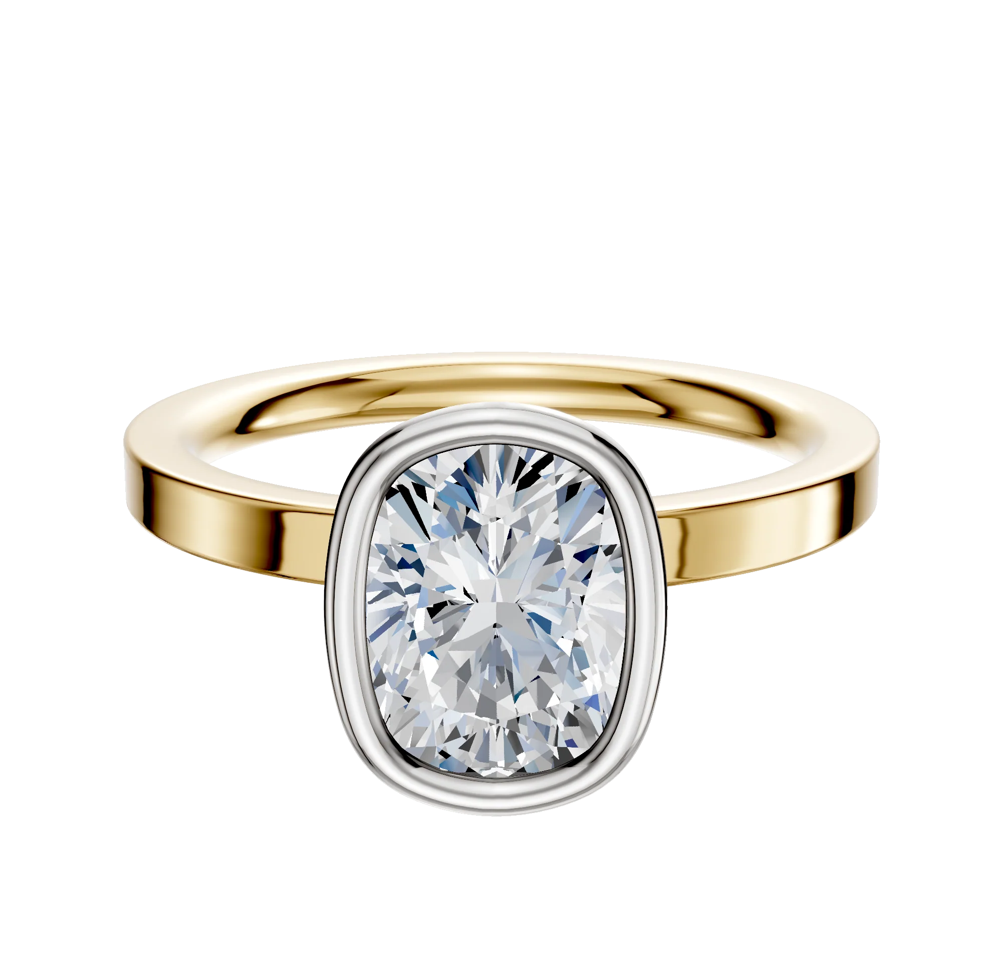 14K Two Tone Bezel Full Bezel North/South Classic Flat 2.0mm Engagement Ring