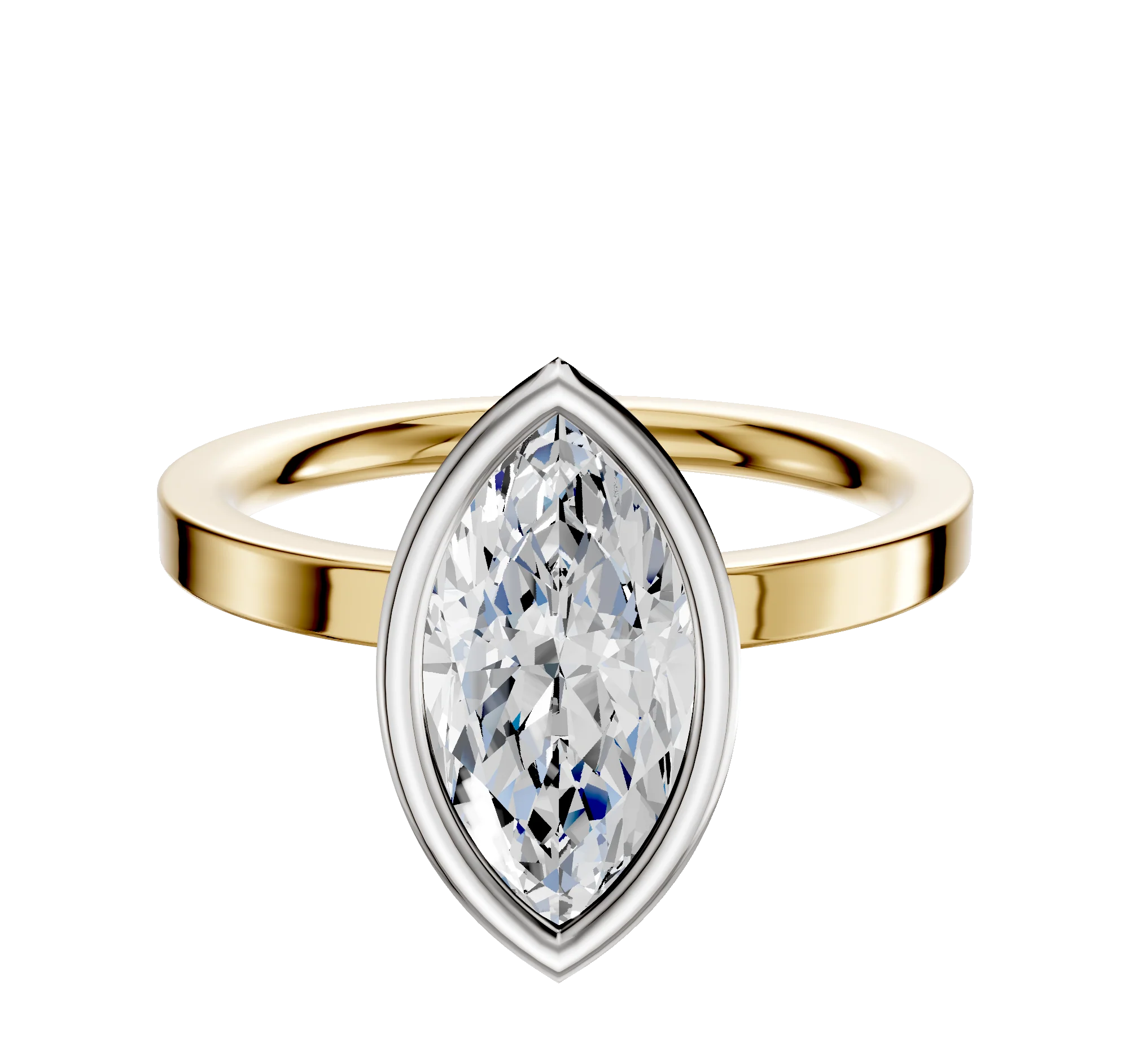 14K Two Tone Bezel Full Bezel North/South Classic Flat 2.0mm Engagement Ring