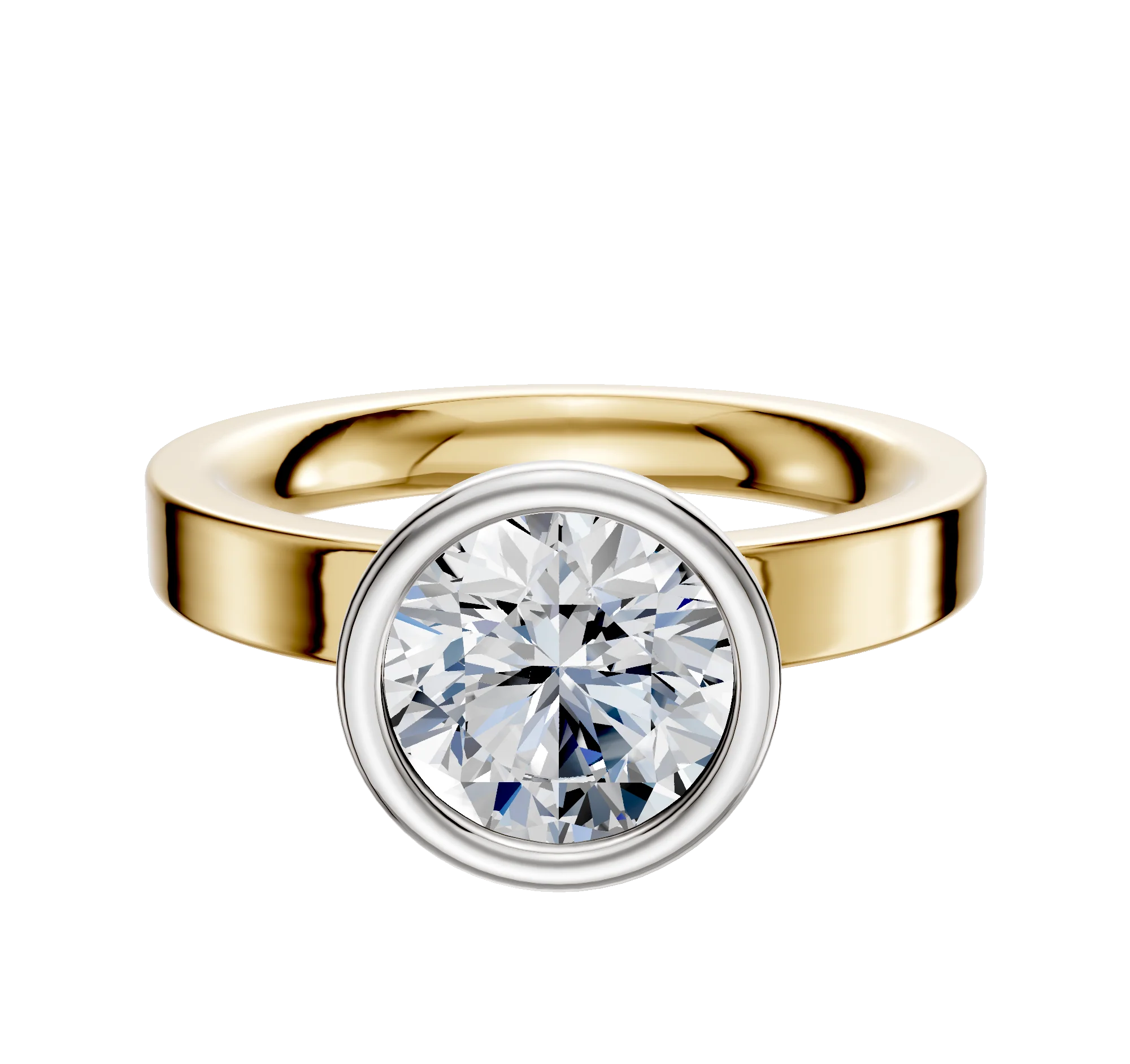 14K Two Tone Bezel Full Bezel North/South Classic Flat 3.0mm Engagement Ring