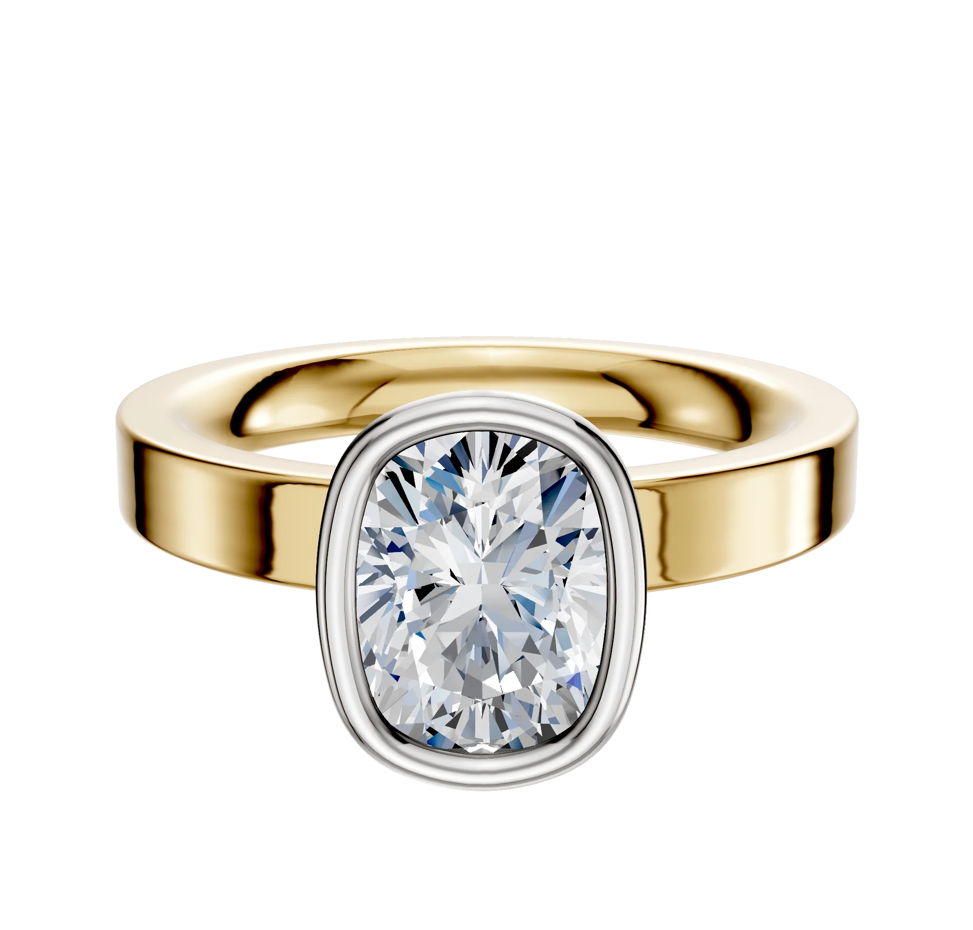 14K Two Tone Bezel Full Bezel North/South Classic Flat 3.0mm Engagement Ring