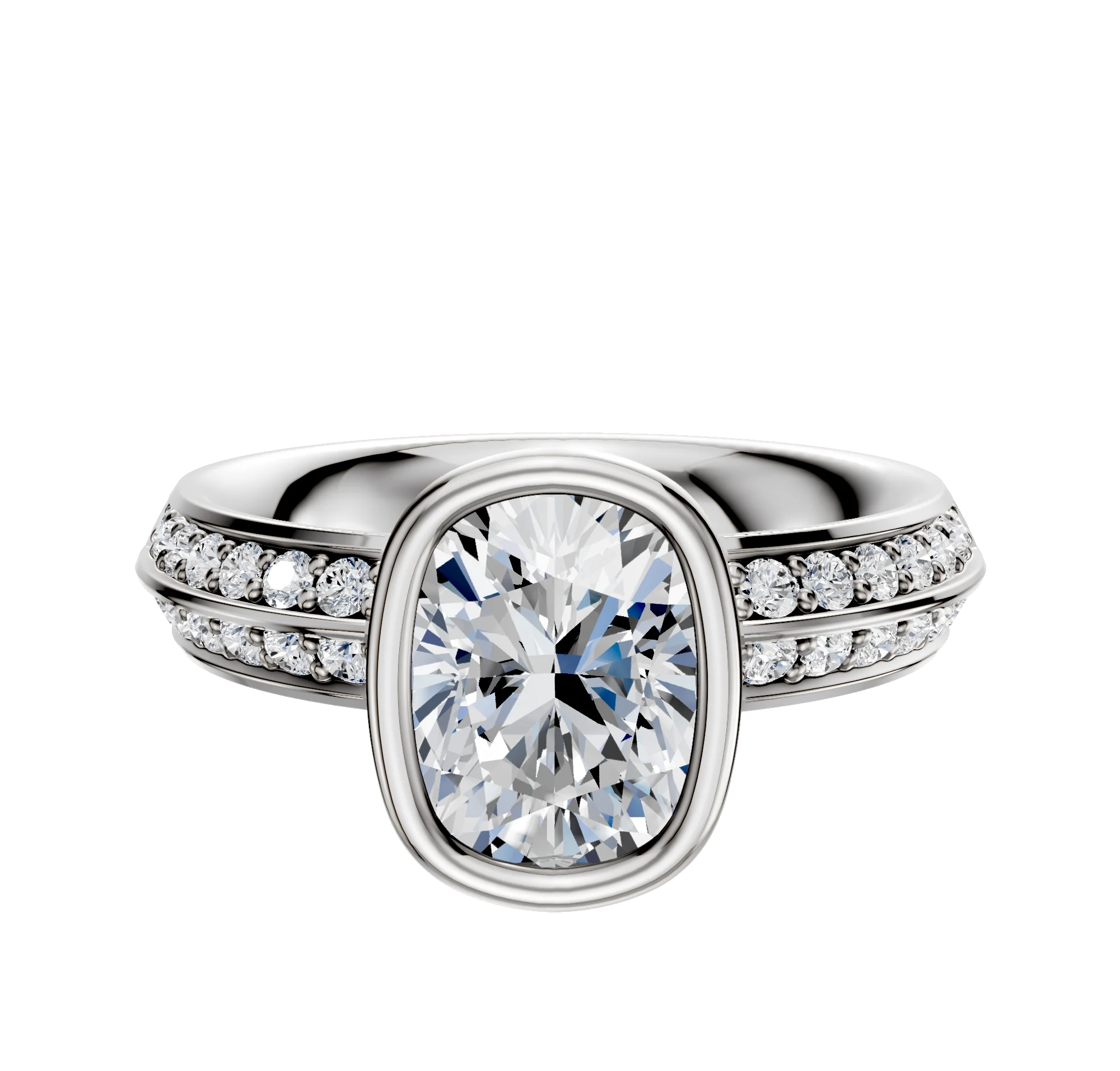 14K Two Tone Bezel Full Bezel North/South Classic Knife Edge 1-Row-Pave 2.5mm Engagement Ring