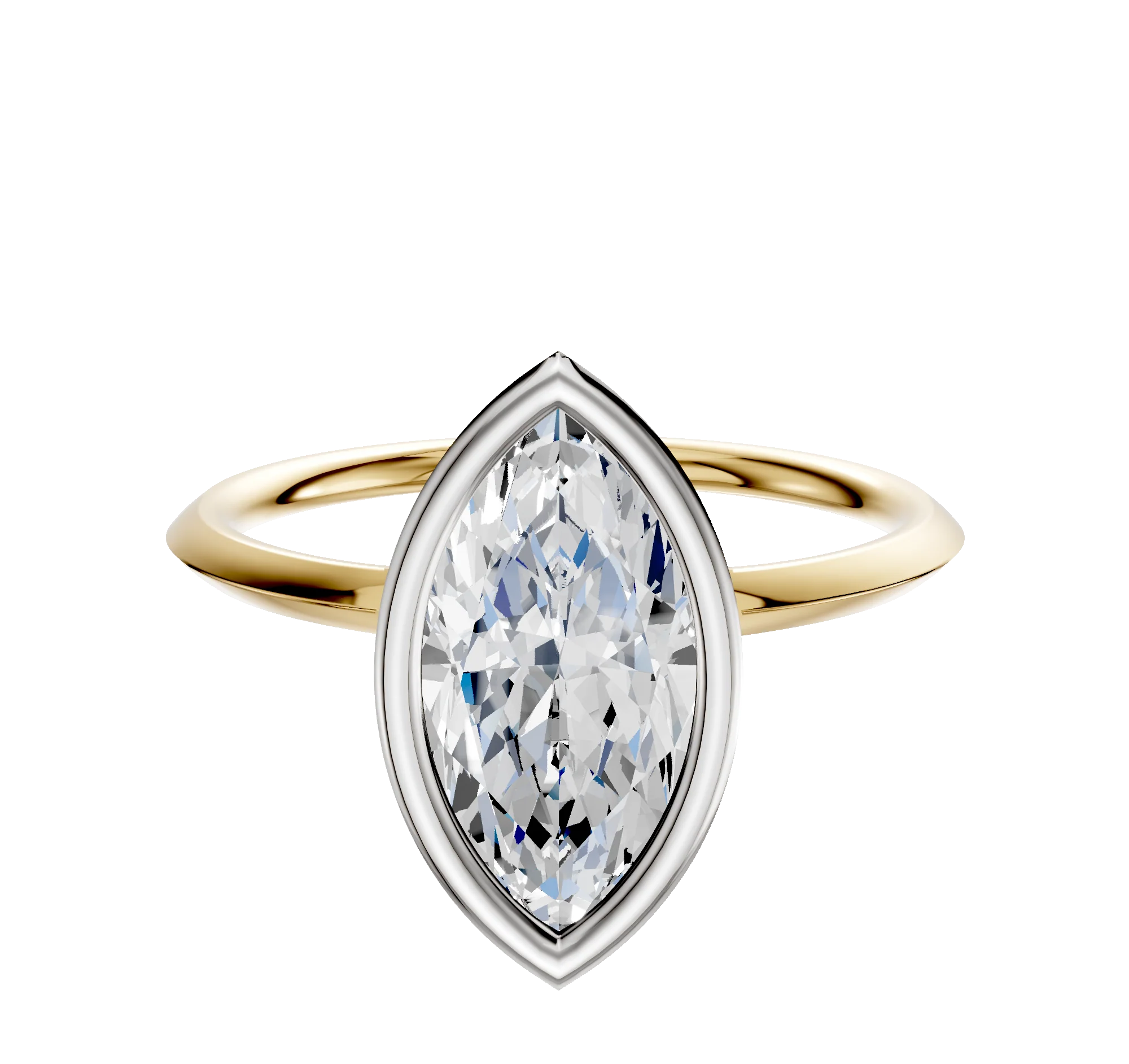 14K Two Tone Bezel Full Bezel North/South Classic Knife Edge 1.5mm Engagement Ring