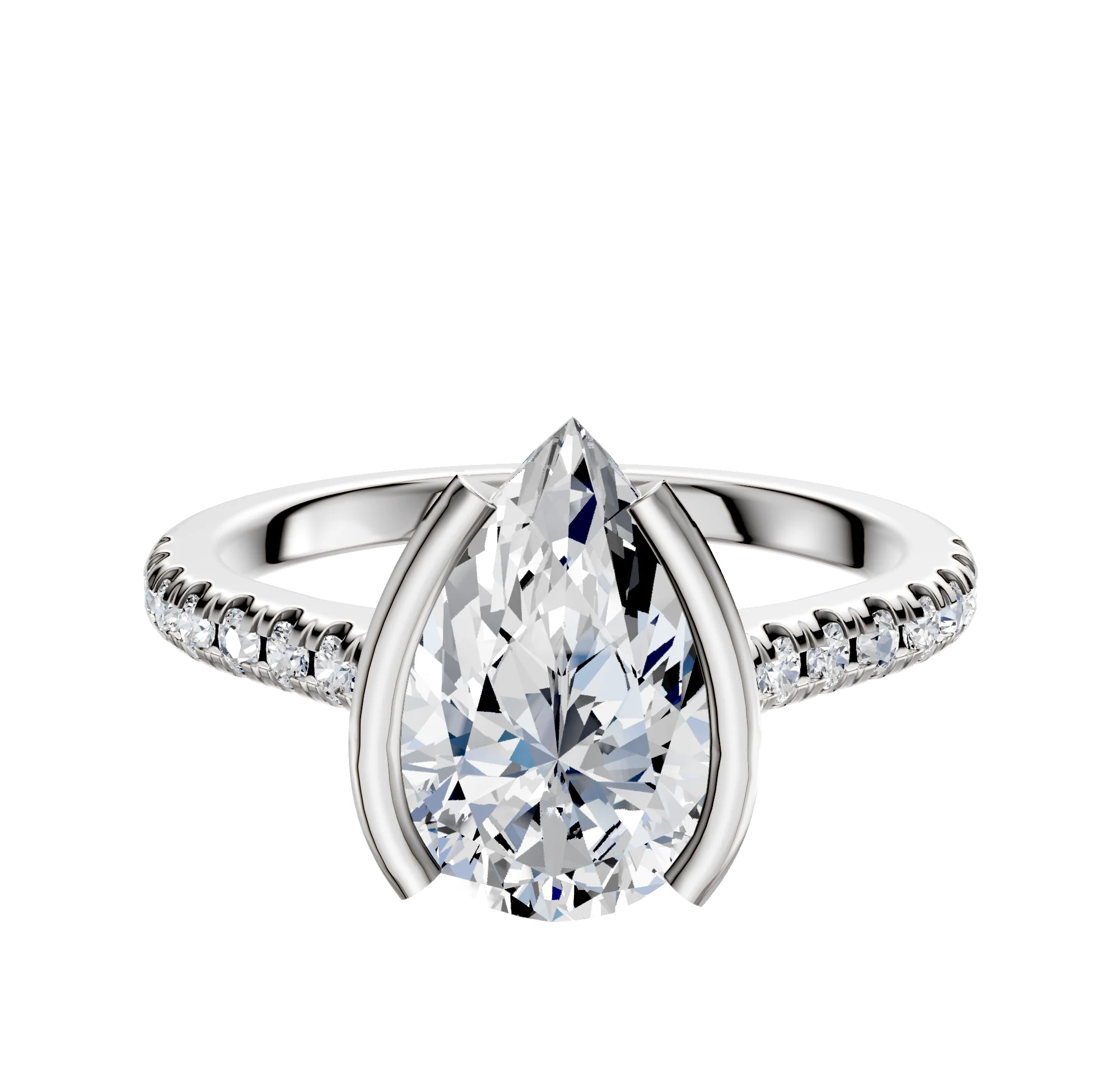 14K Two Tone Bezel Half Bezel North/South Cathedral Dome 1-Row-Pave 2.5mm Engagement Ring