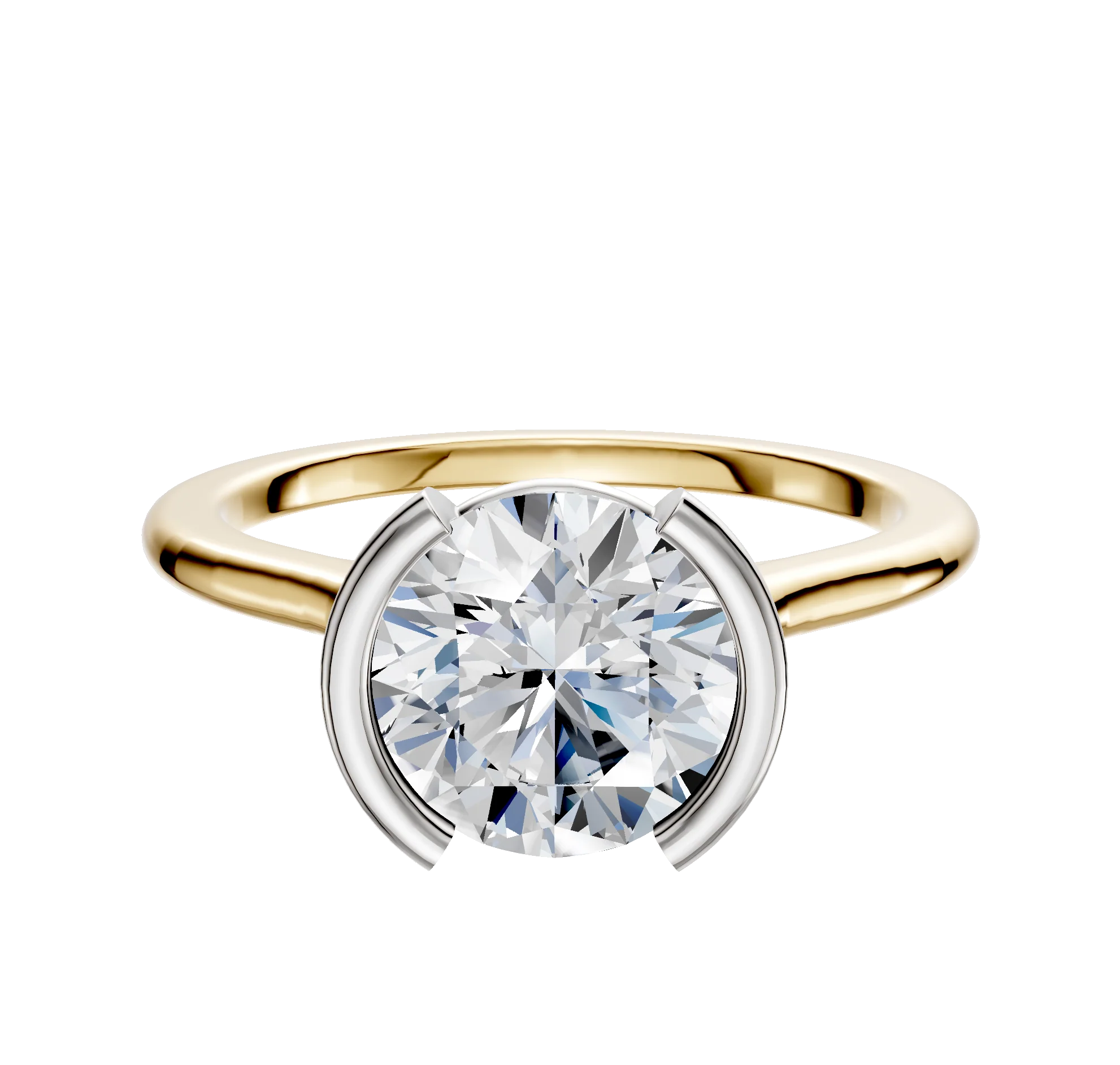 14K Two Tone Bezel Half Bezel North/South Cathedral Dome 1.5mm Engagement Ring
