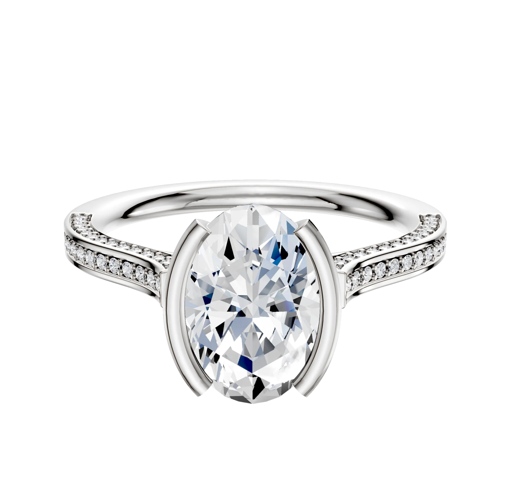 14K Two Tone Bezel Half Bezel North/South Cathedral Flat 3-Row-Pave 2.0mm Engagement Ring