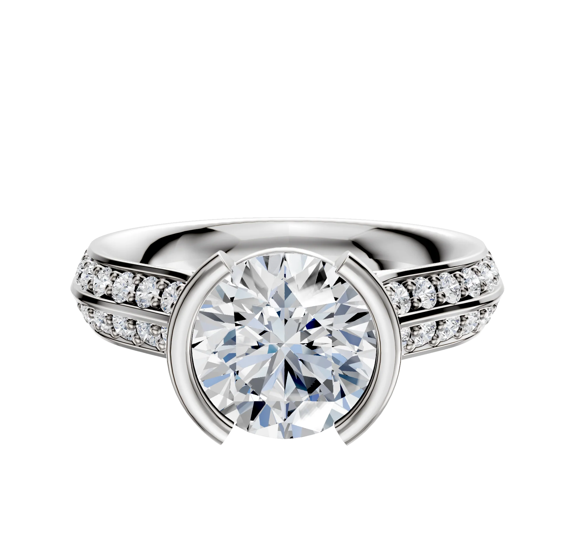 14K Two Tone Bezel Half Bezel North/South Cathedral Knife Edge 1-Row-Pave 2.5mm Engagement Ring