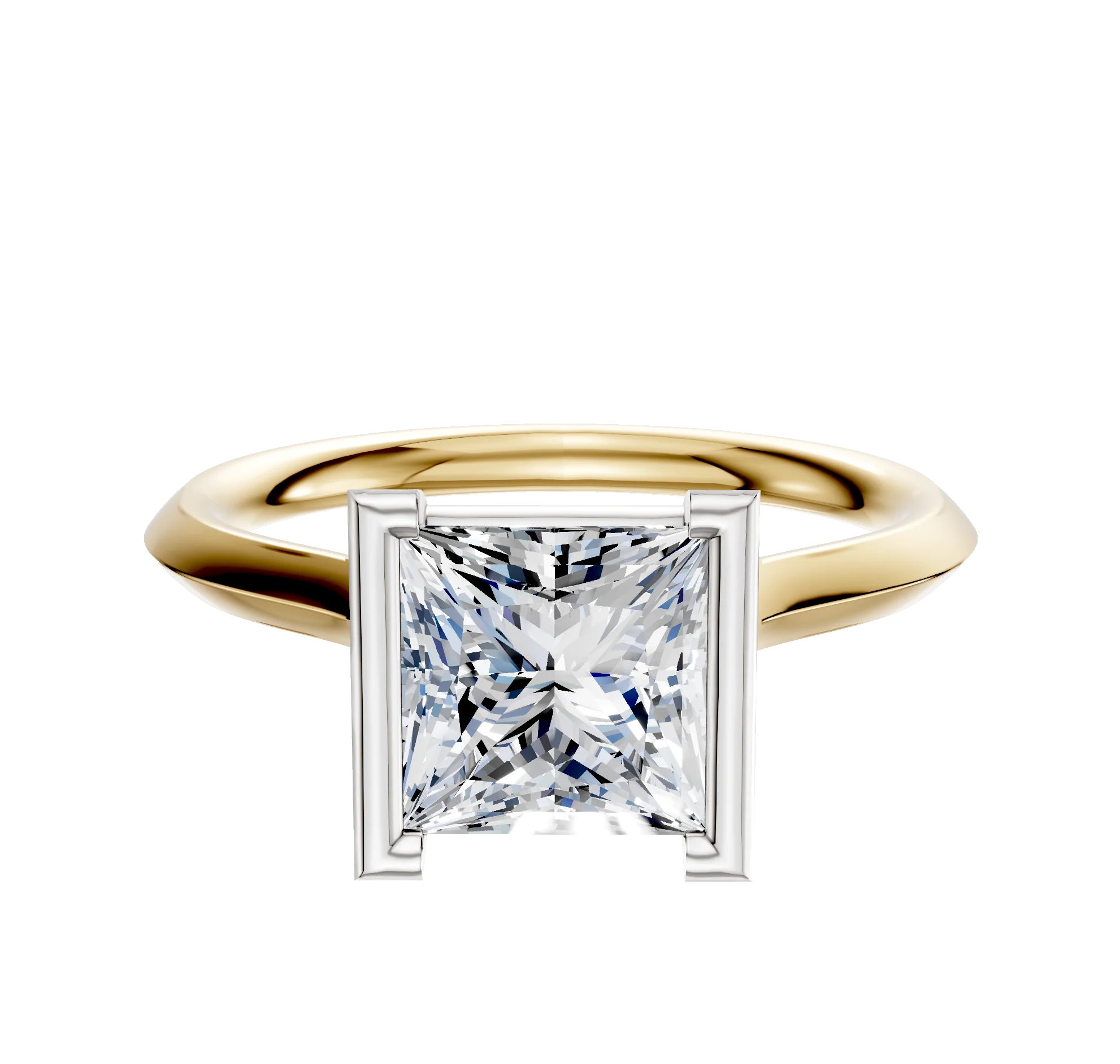 14K Two Tone Bezel Half Bezel North/South Cathedral Knife Edge 2.0mm Engagement Ring