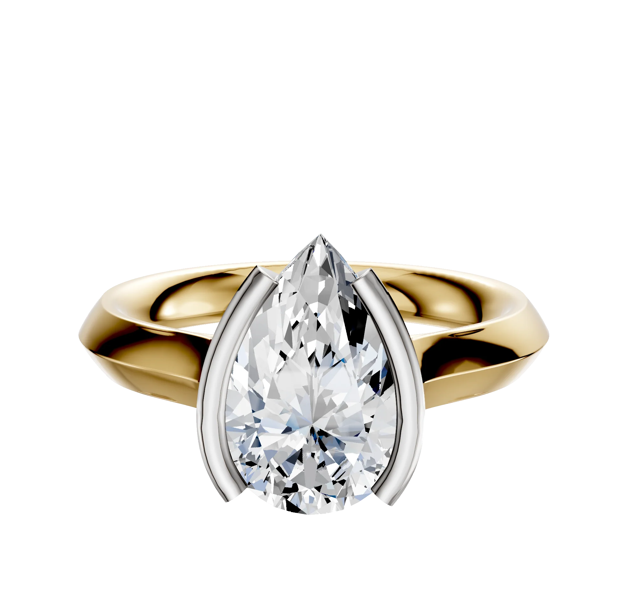 14K Two Tone Bezel Half Bezel North/South Cathedral Knife Edge 3.0mm Engagement Ring