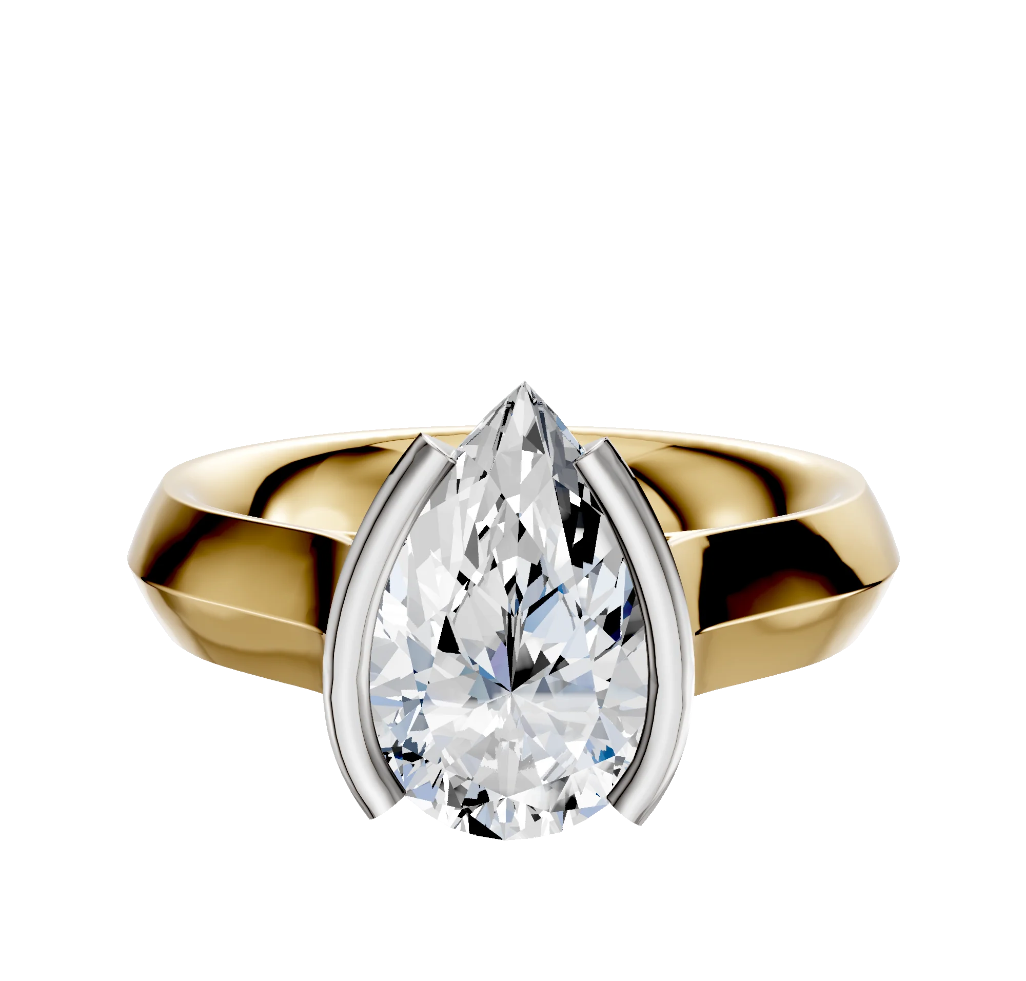 14K Two Tone Bezel Half Bezel North/South Cathedral Knife Edge 4.0mm Engagement Ring