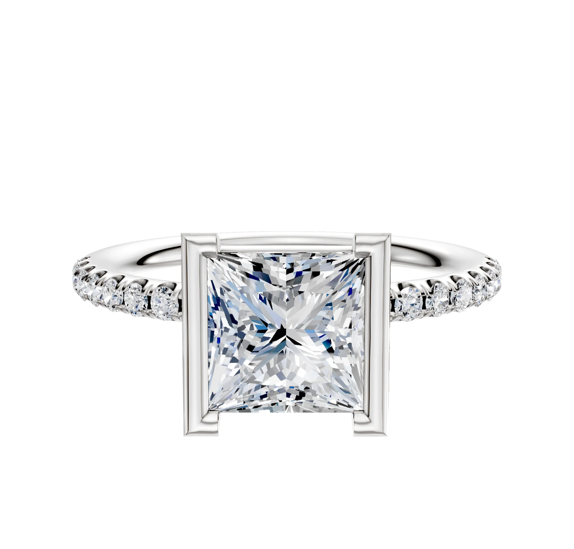 14K Two Tone Bezel Half Bezel North/South Classic Dome 1-Row-Pave 2.5mm Engagement Ring