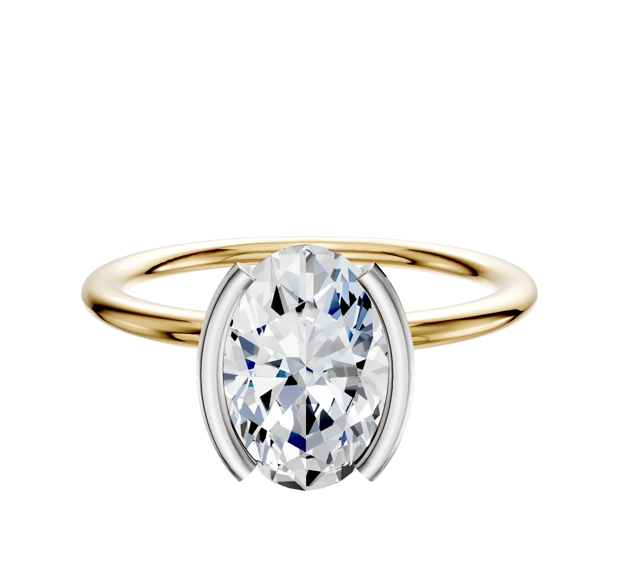 14K Two Tone Bezel Half Bezel North/South Classic Dome 1.5mm Engagement Ring