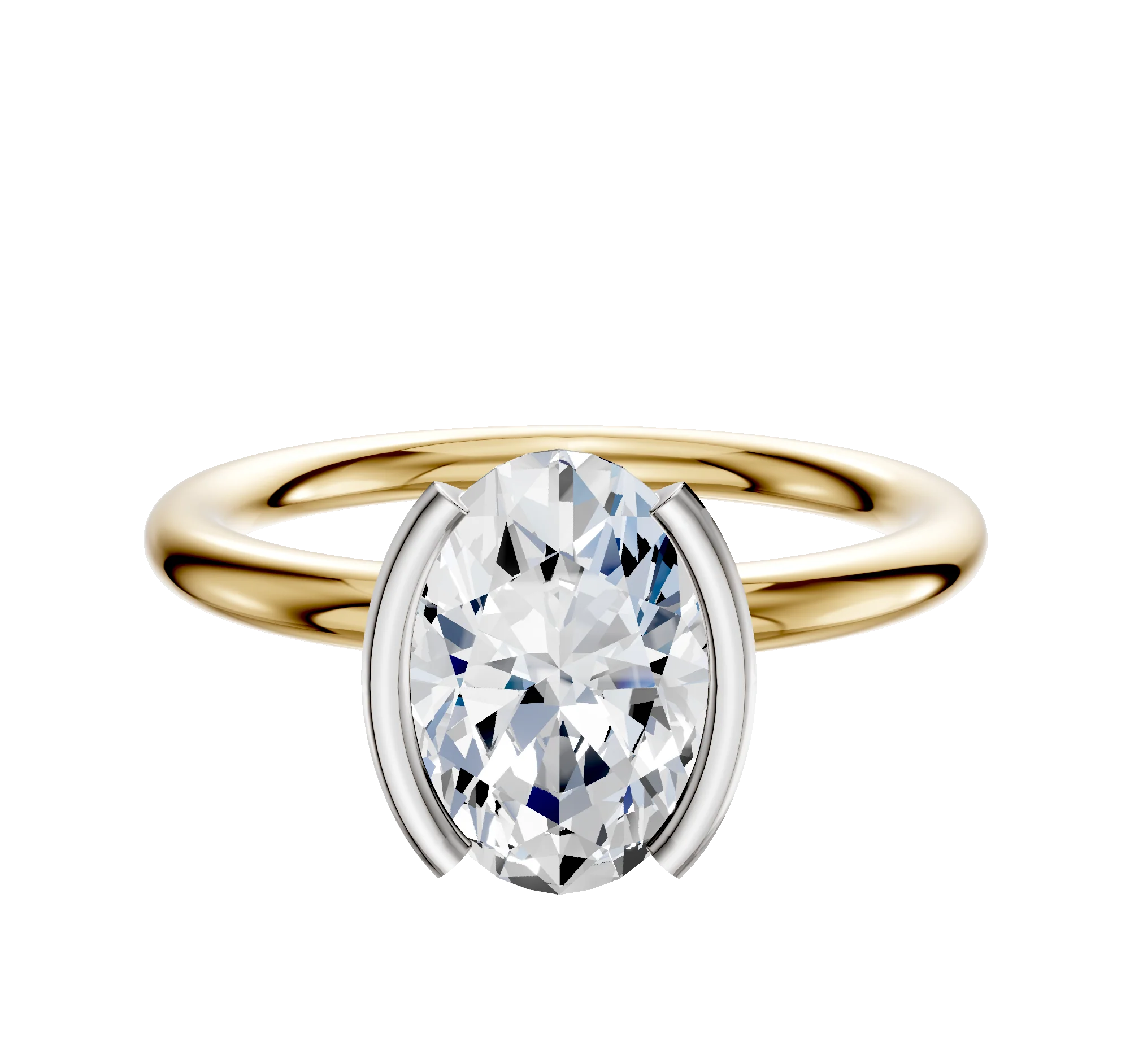 14K Two Tone Bezel Half Bezel North/South Classic Dome 2.0mm Engagement Ring