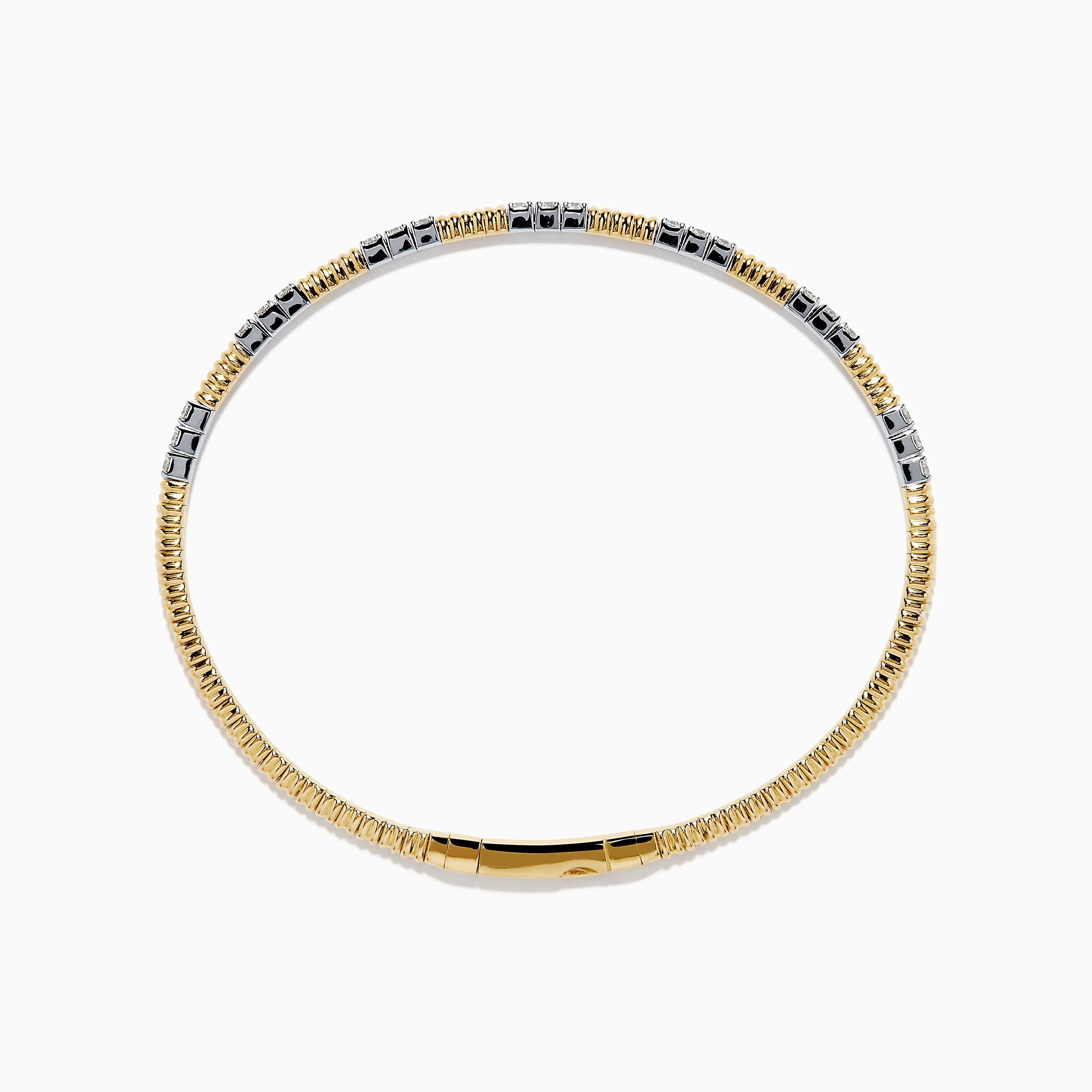 14K Two Tone Gold Diamond Flexible Bangle - Image 3