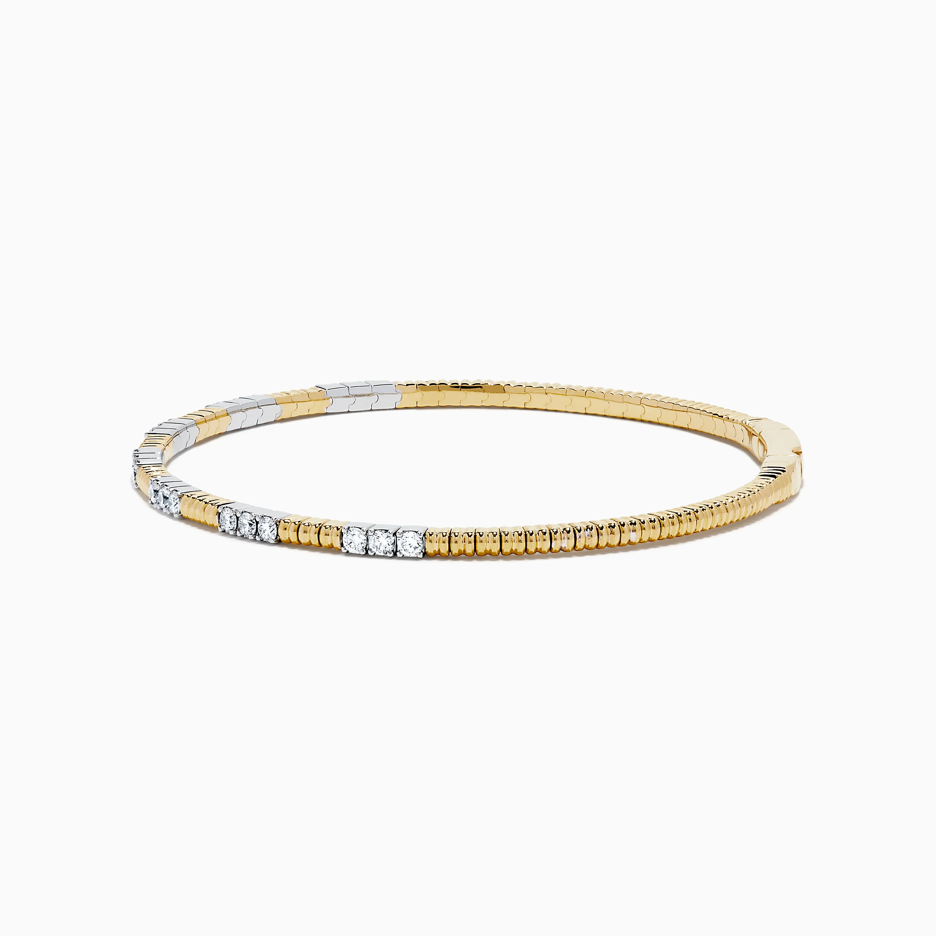 14K Two Tone Gold Diamond Flexible Bangle - Image 4