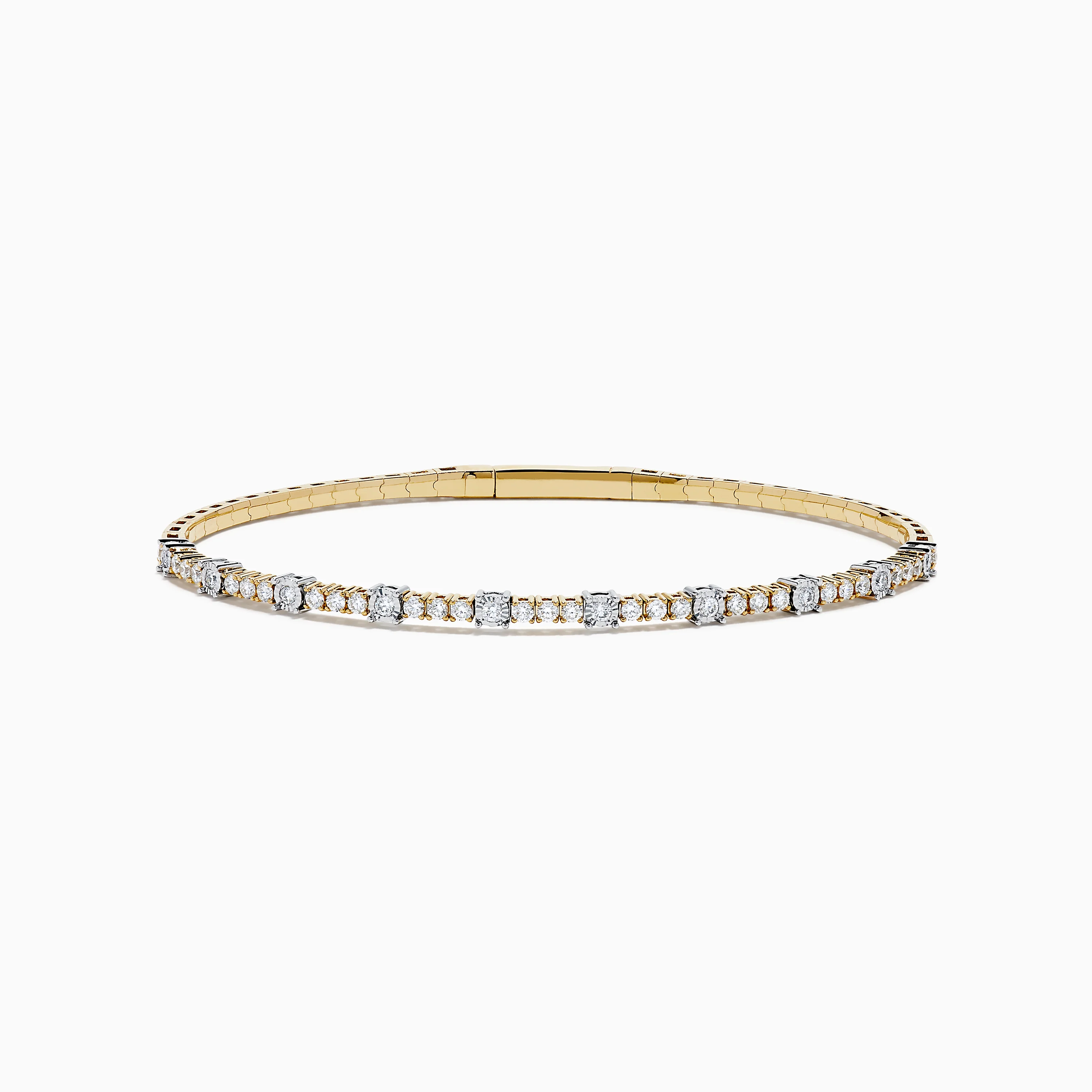 14K Two Tone Gold Diamond Station Flex Bangle