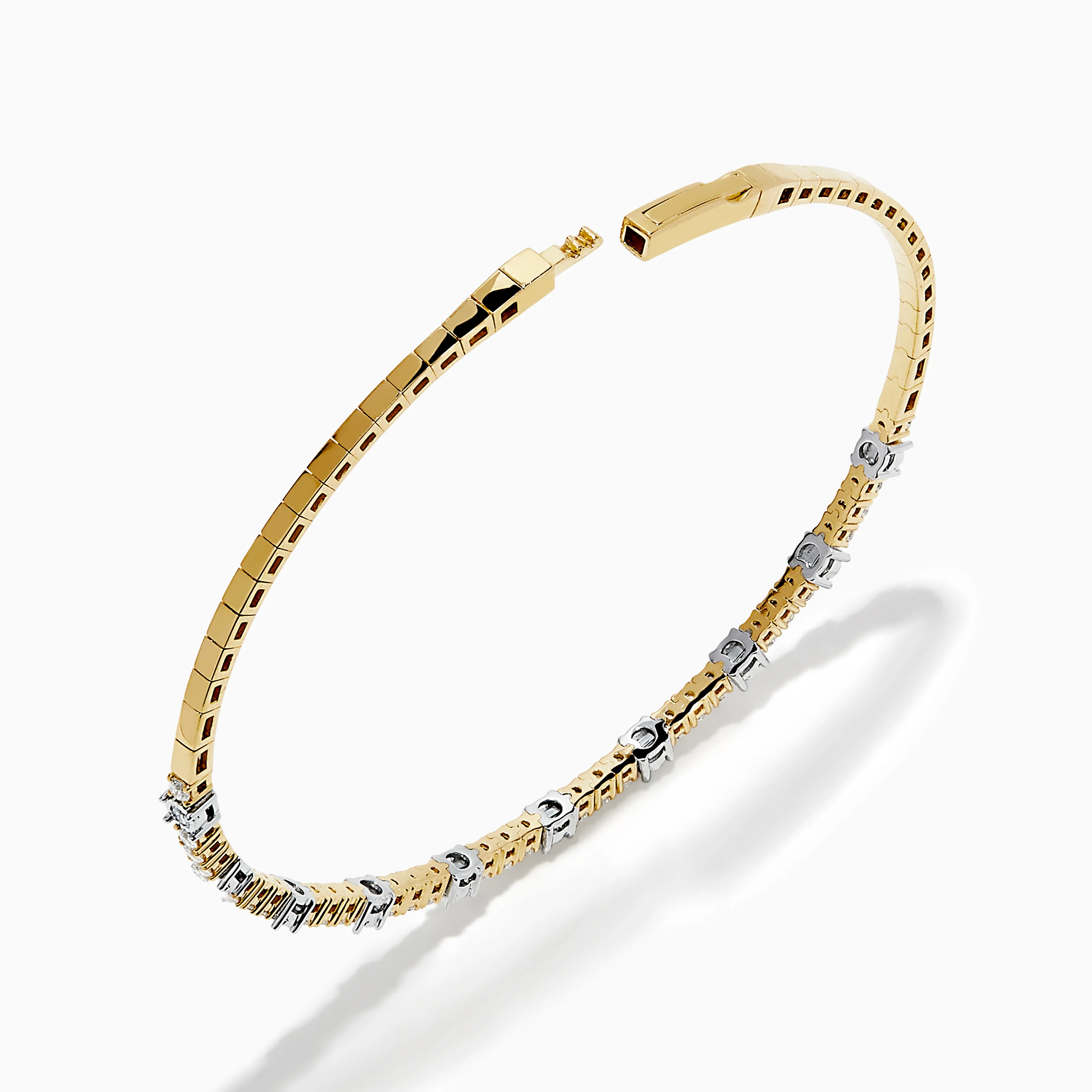 14K Two Tone Gold Diamond Station Flex Bangle - Image 2