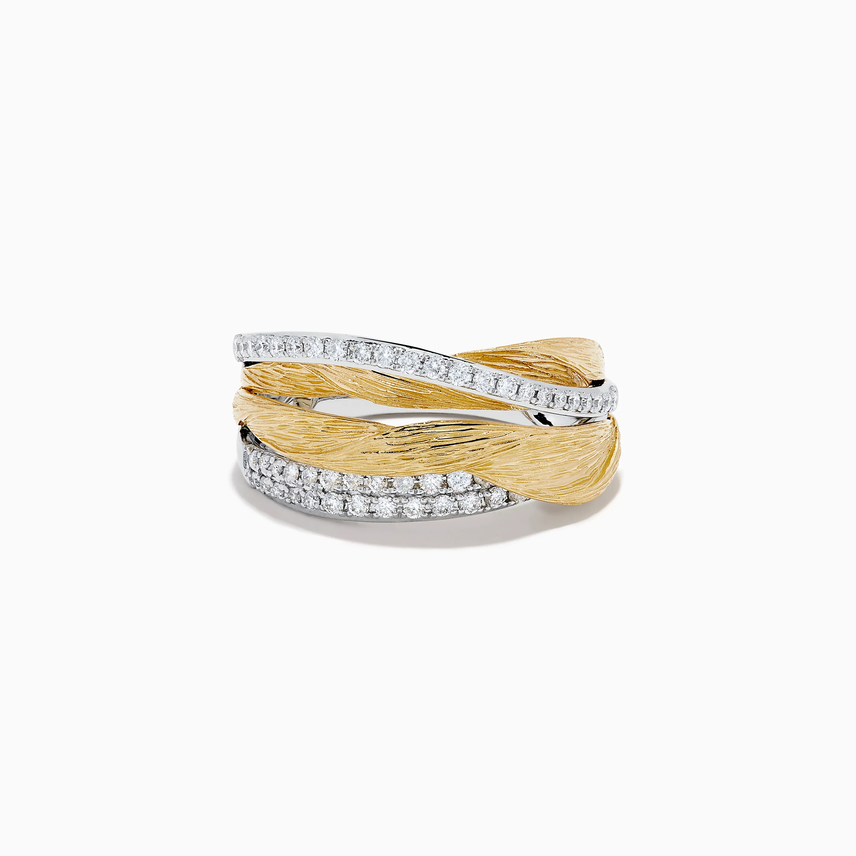14K Two Tone Gold Diamond Textured Crossover Ring