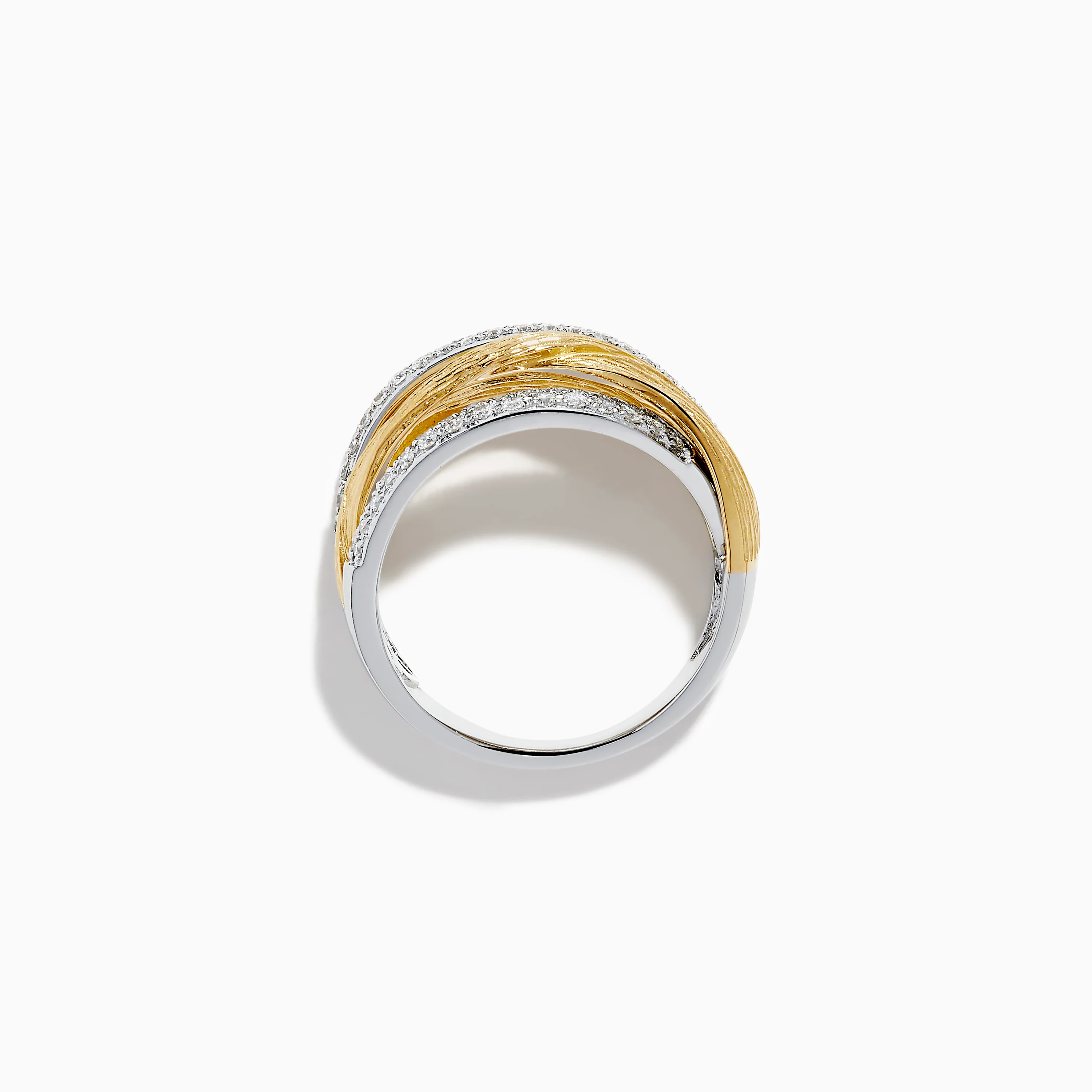 14K Two Tone Gold Diamond Textured Crossover Ring - Image 3