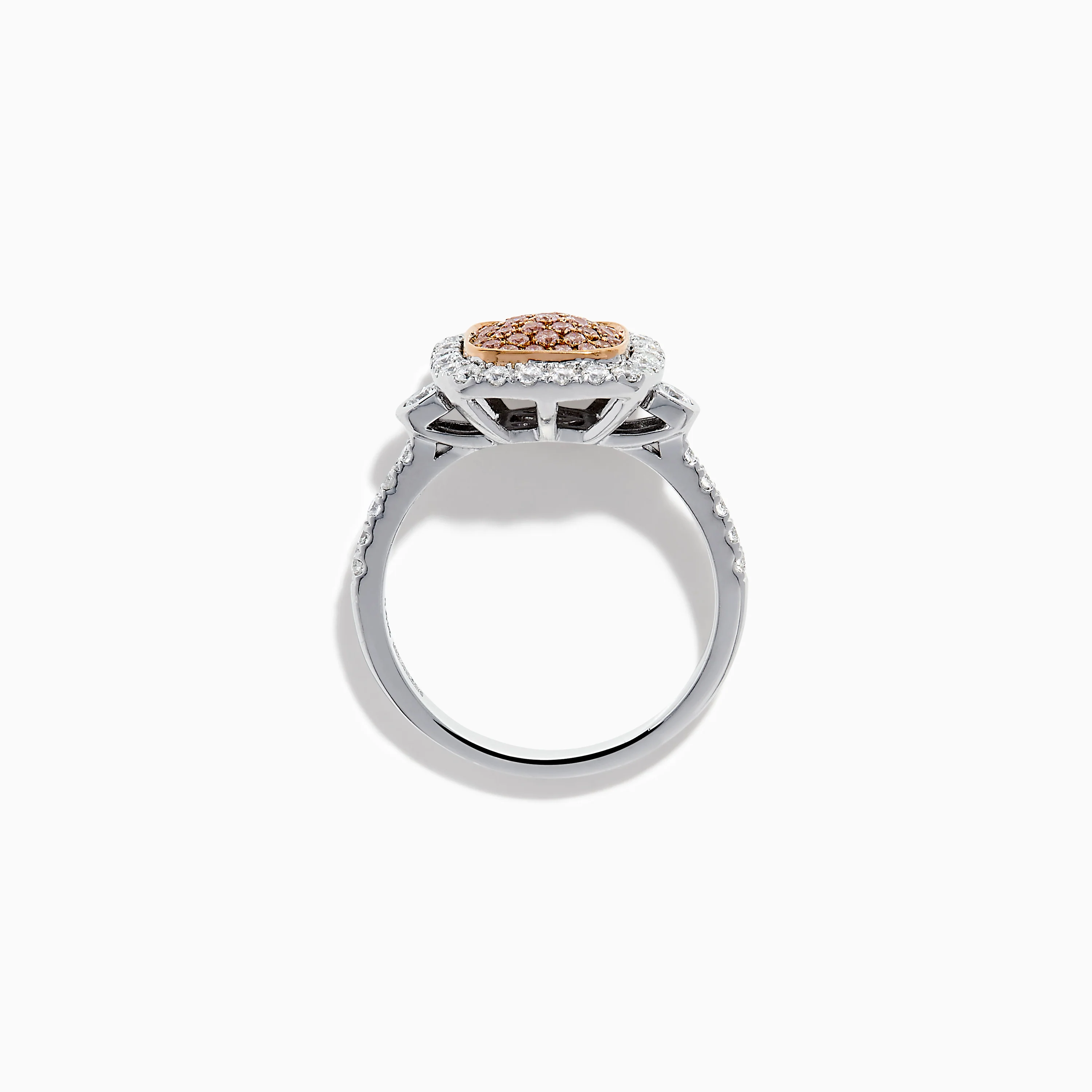 14K Two Tone Gold Pave Pink and White Diamond Halo Ring - Image 3