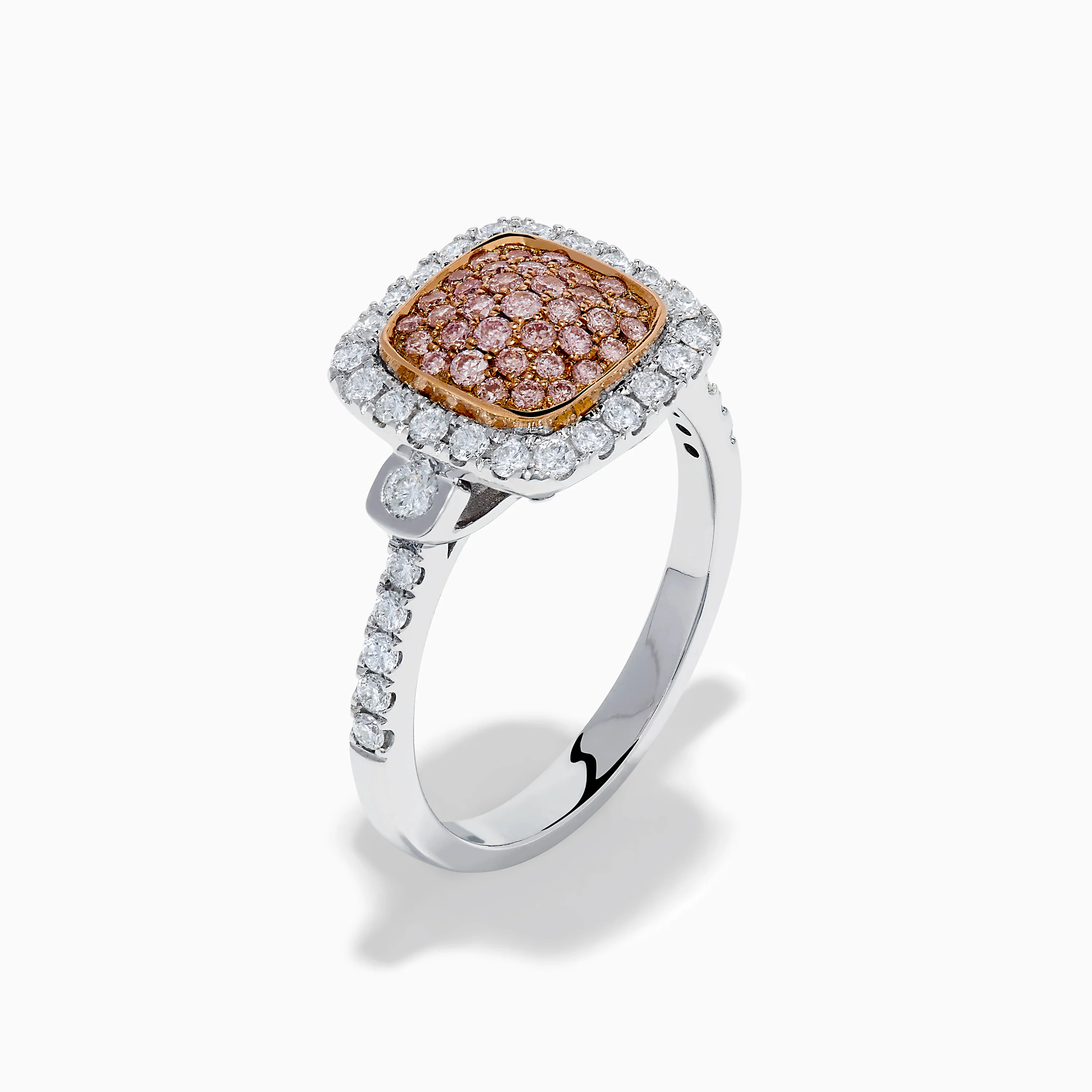 14K Two Tone Gold Pave Pink and White Diamond Halo Ring - Image 4