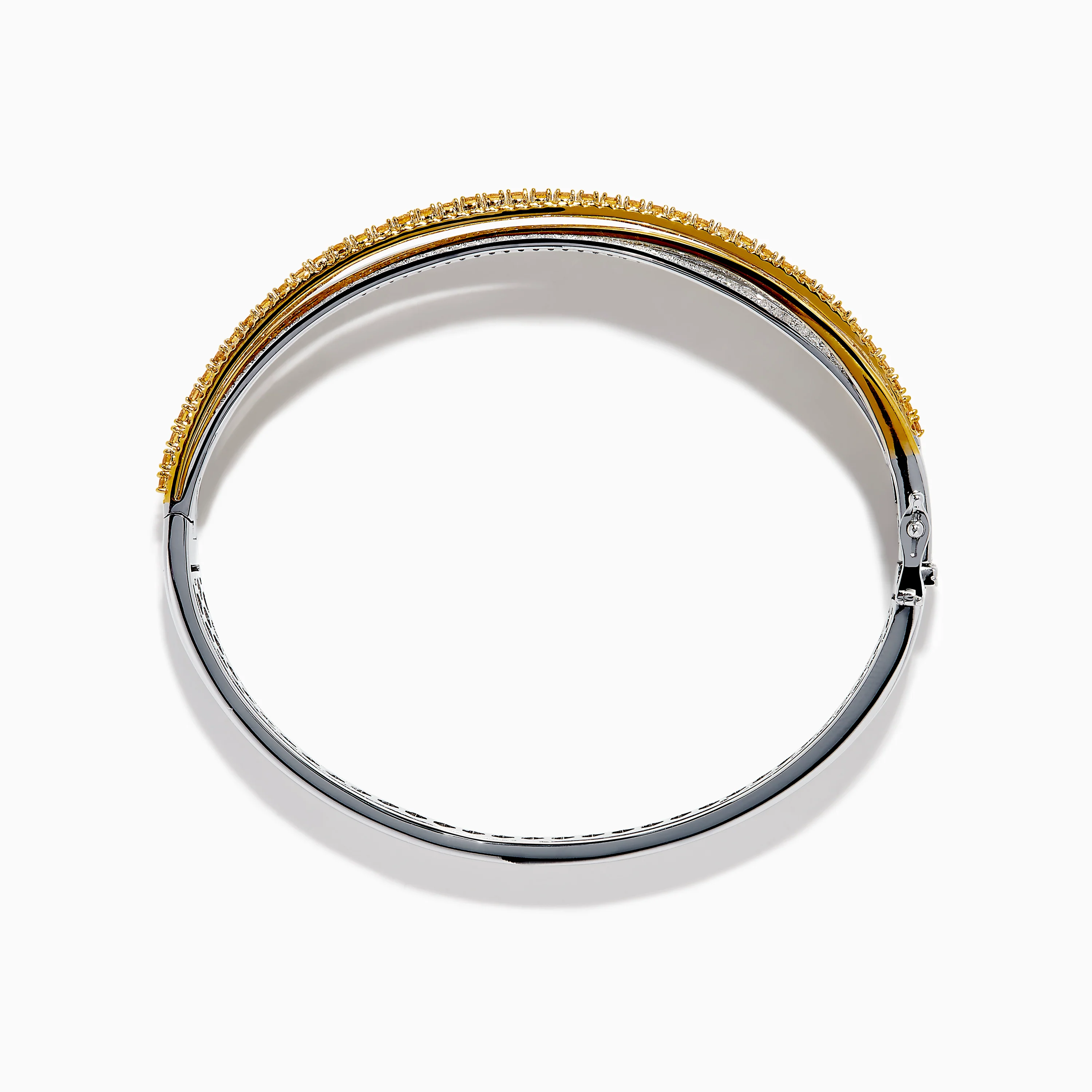 14K Two Tone Gold Yellow and White Diamond Pave Crossover Bangle - Image 3
