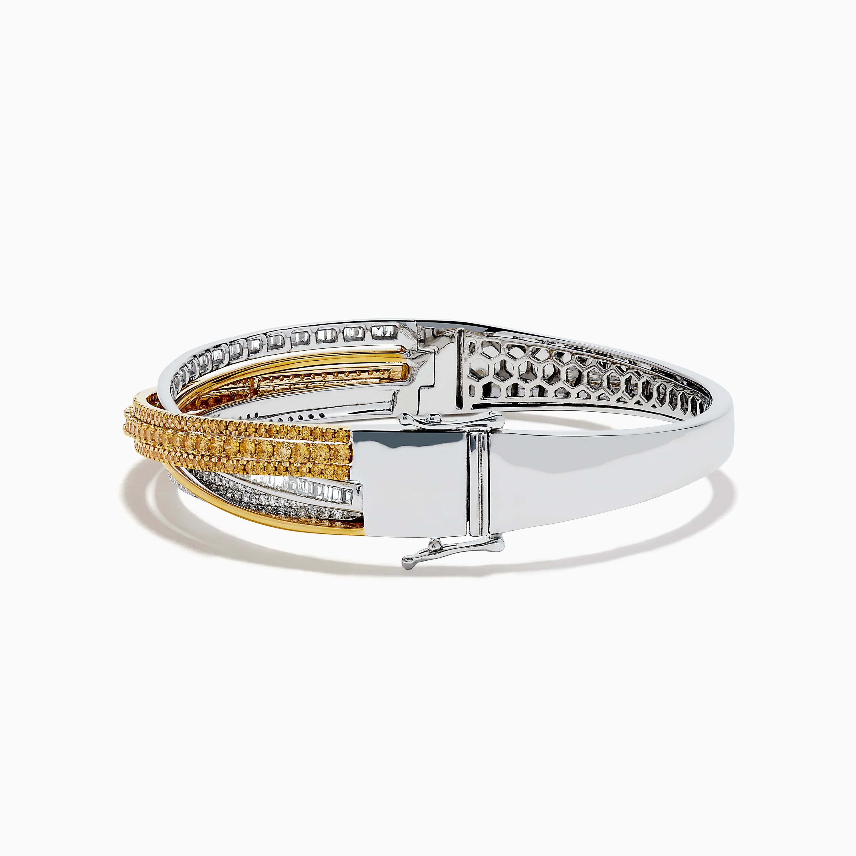 14K Two Tone Gold Yellow and White Diamond Pave Crossover Bangle - Image 4